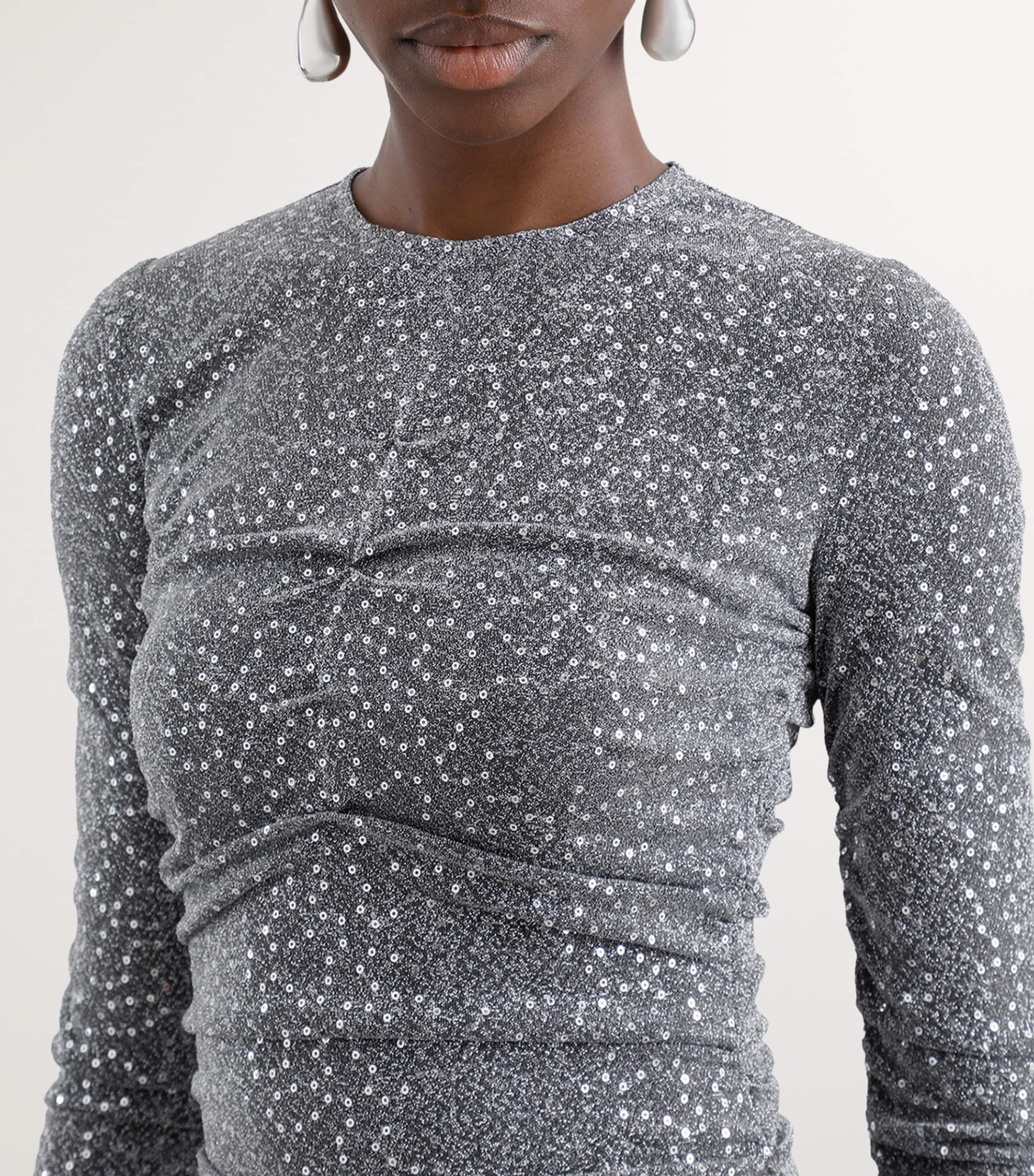 Sequinned Midi Dress S0998-SILVER Image 4