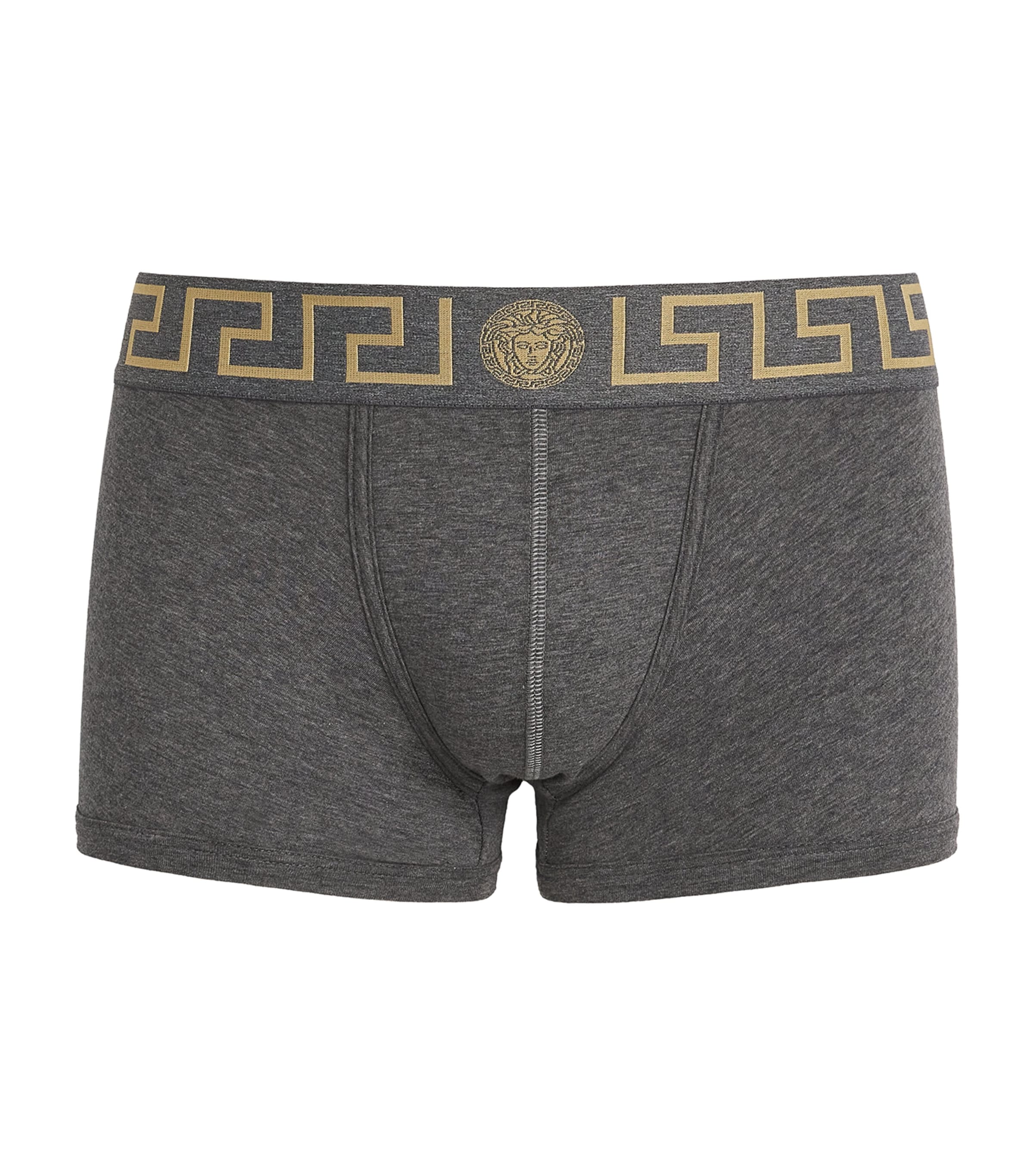 Shop Versace Greca Low-rise Trunks In Grey