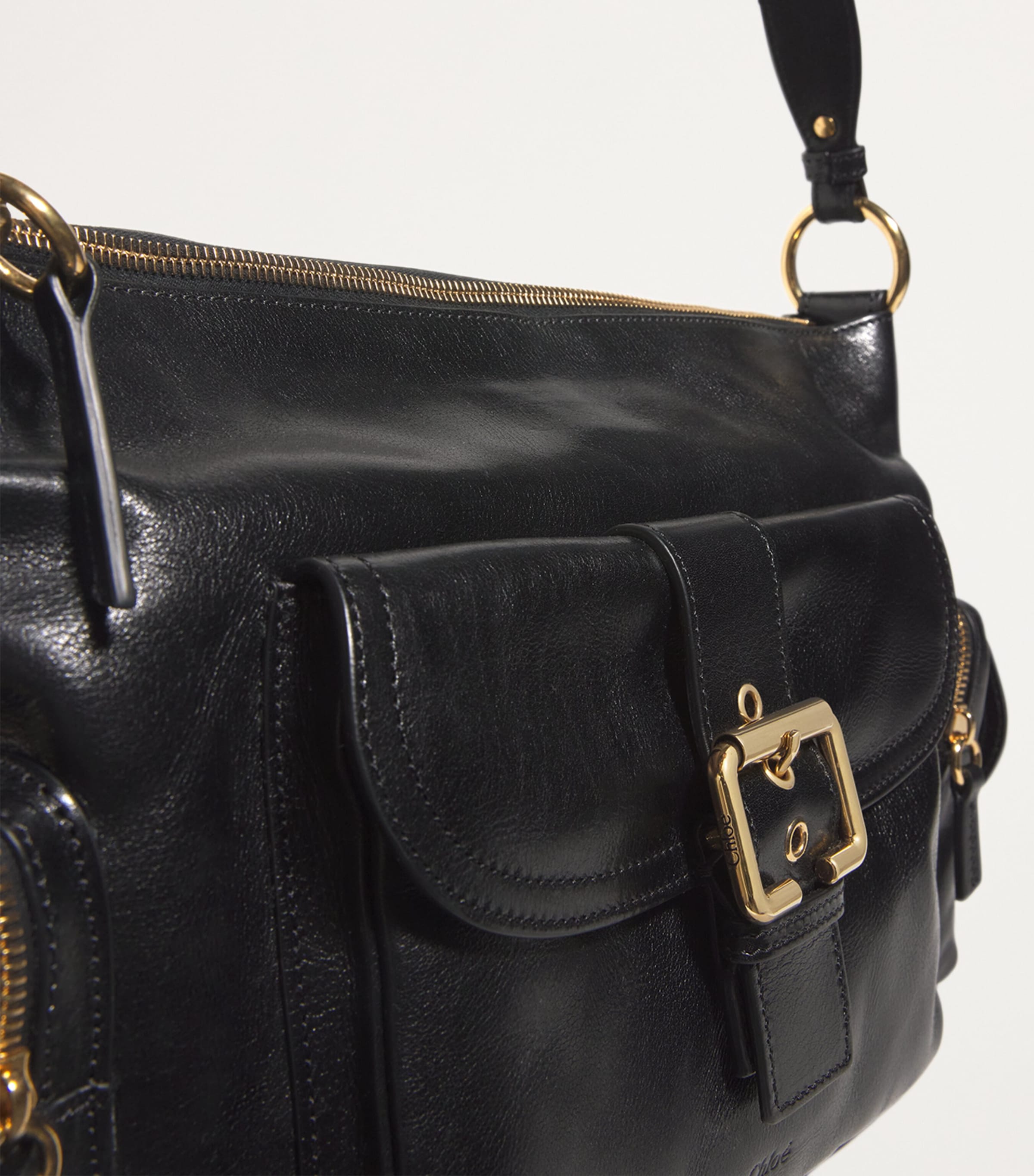 Medium Leather Camera Shoulder Bag BLACK Image 6