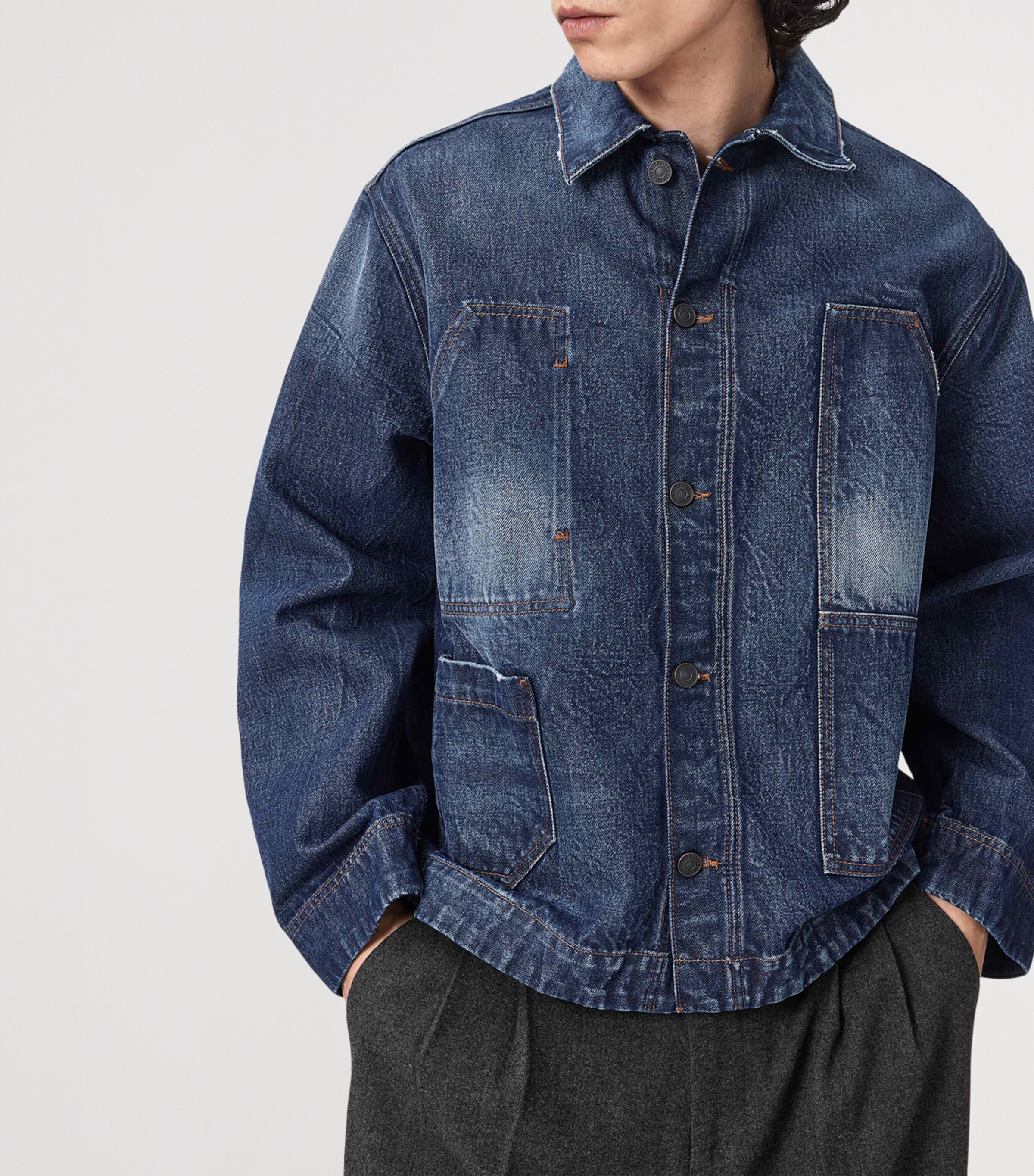 AllSaints Mens Mukesh Denim Jacket Dark Indigo Image 6