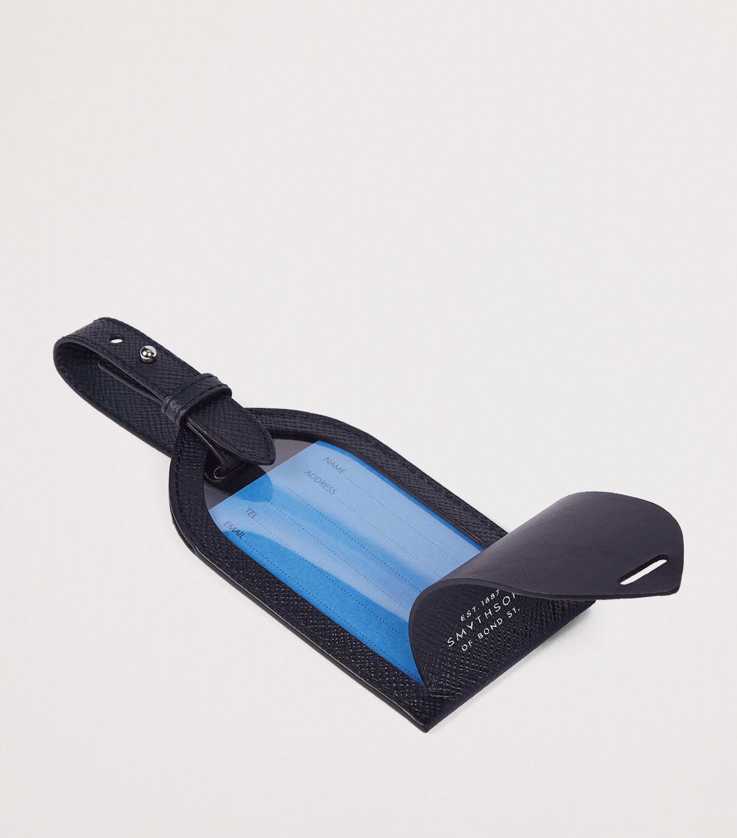 Smythson Panama Leather Stripe Luggage Tag Navy Image 2