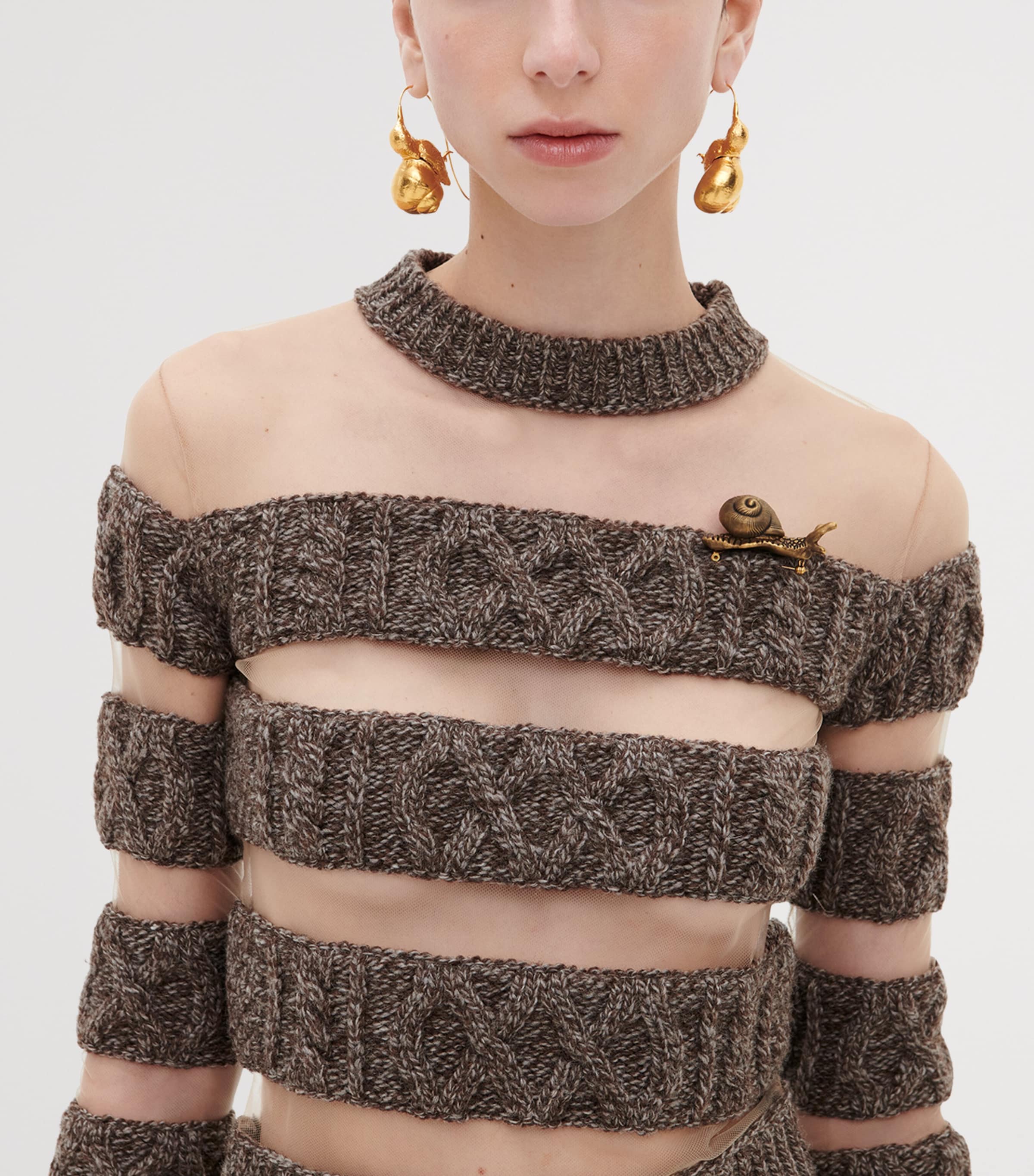 Schiaparelli Womens Wool Stripe Sheer-Panel Sweater Brown Image 5