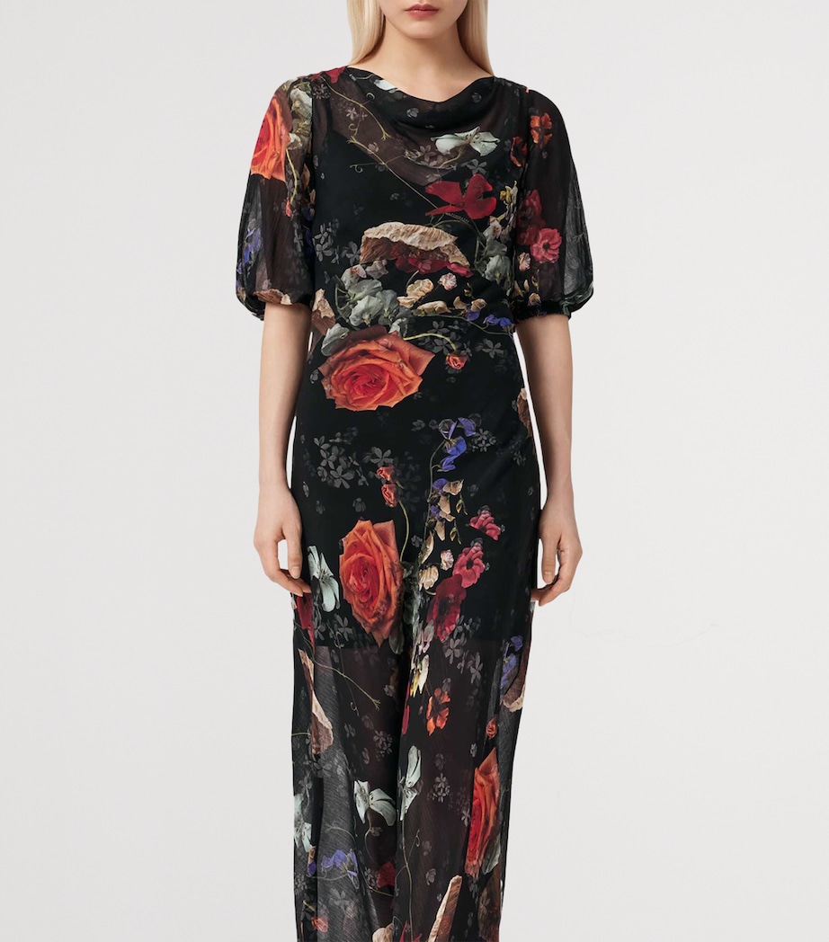 AllSaints Womens Floral Print Tiwa Maxi Dress Haze Black Image 3