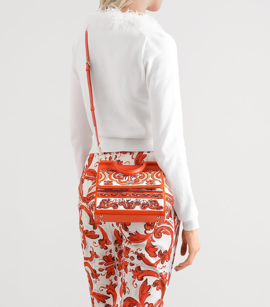 Dolce&Gabbana Cotton-Calfskin Majolica Top-Handle Bag Orange Image 7