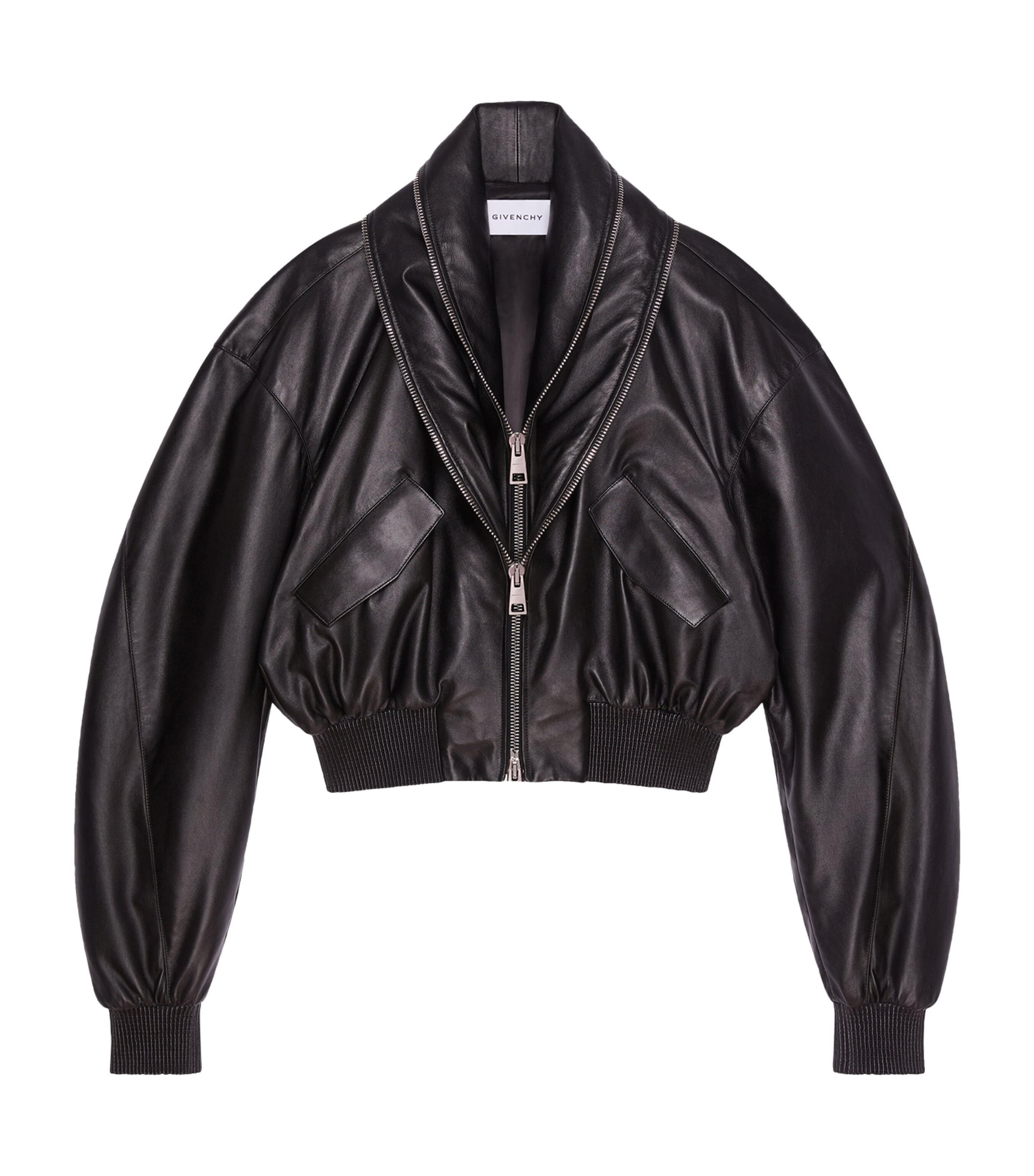 Leather Shawl-Collar Cocoon Jacket BLACK Image 1