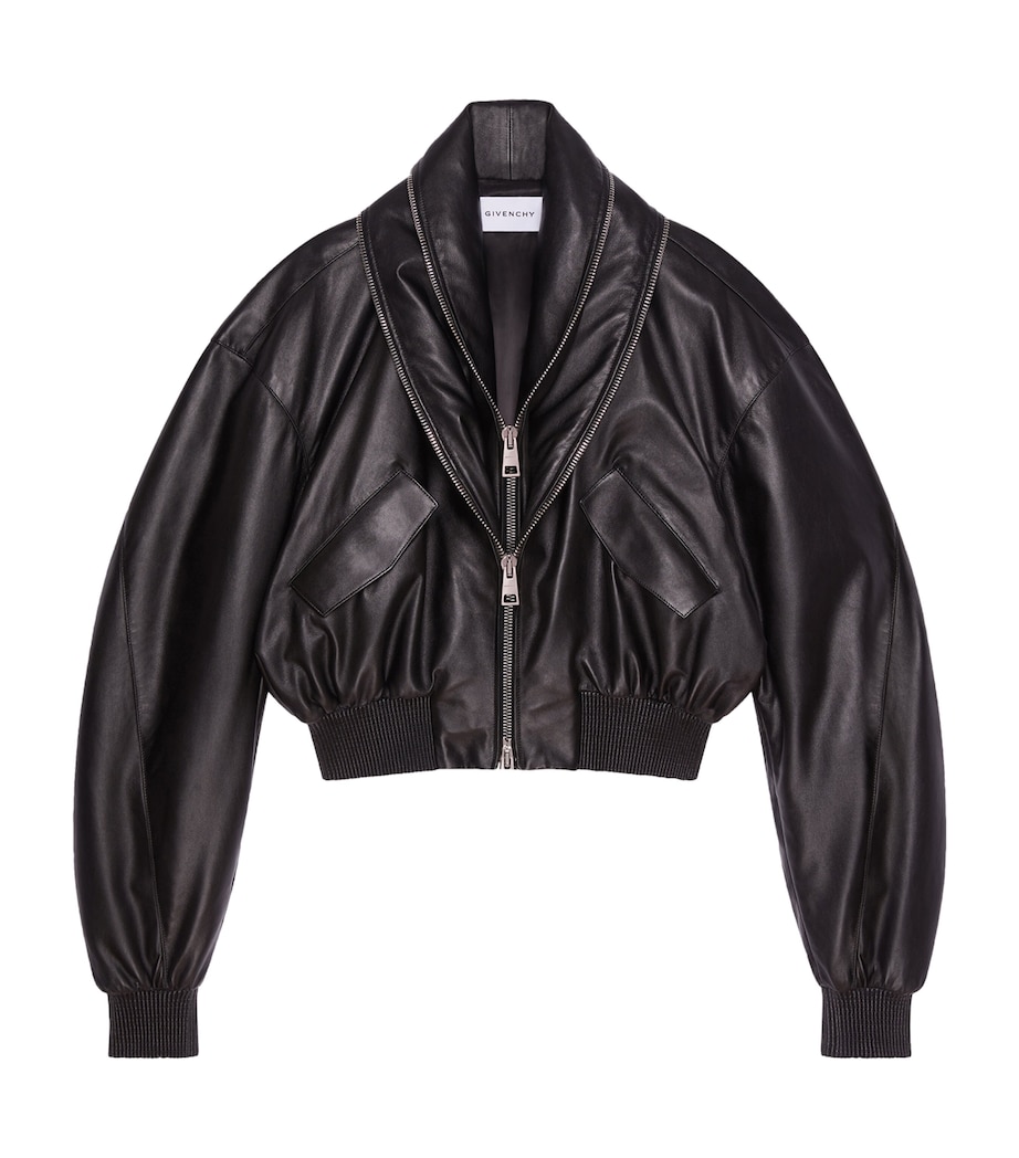 Leather Shawl-Collar Cocoon Jacket BLACK Image 1