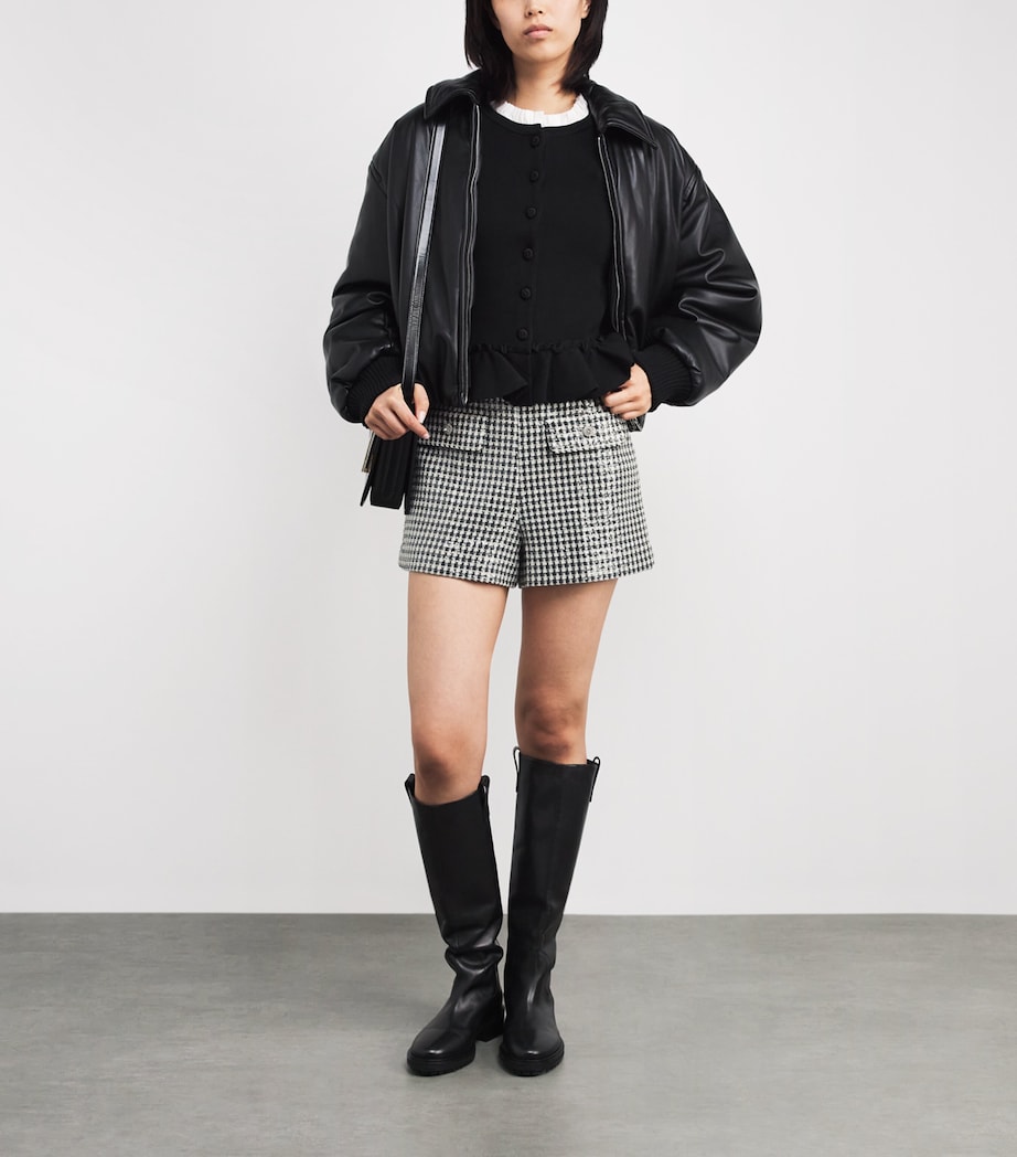 Sandro Paris Womens Tweed Sequinned Houndstooth Shorts Black / White Image 2