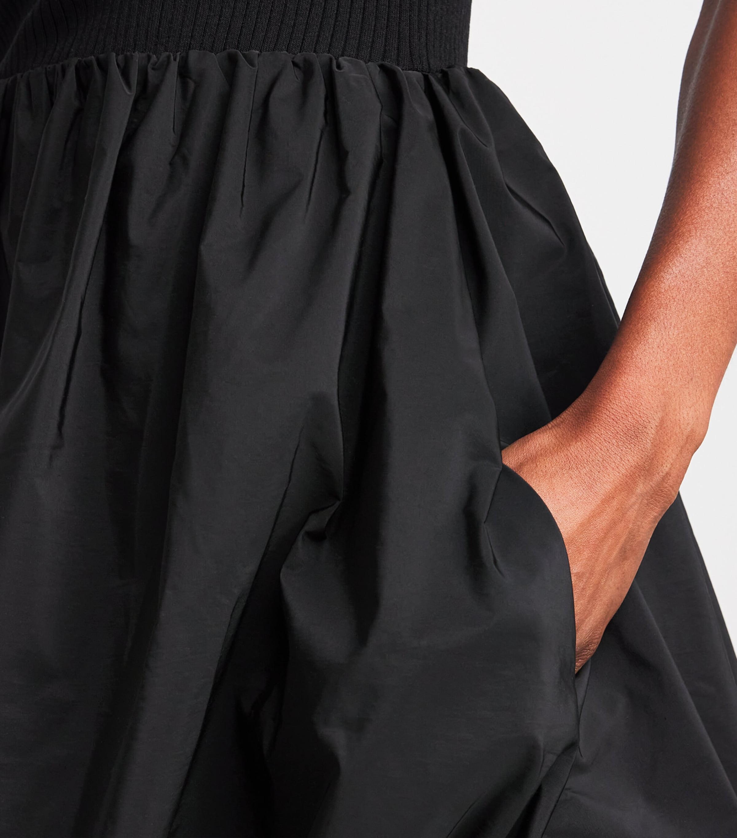 Rib-Knit Taffeta Mini Dress BLACK Image 6