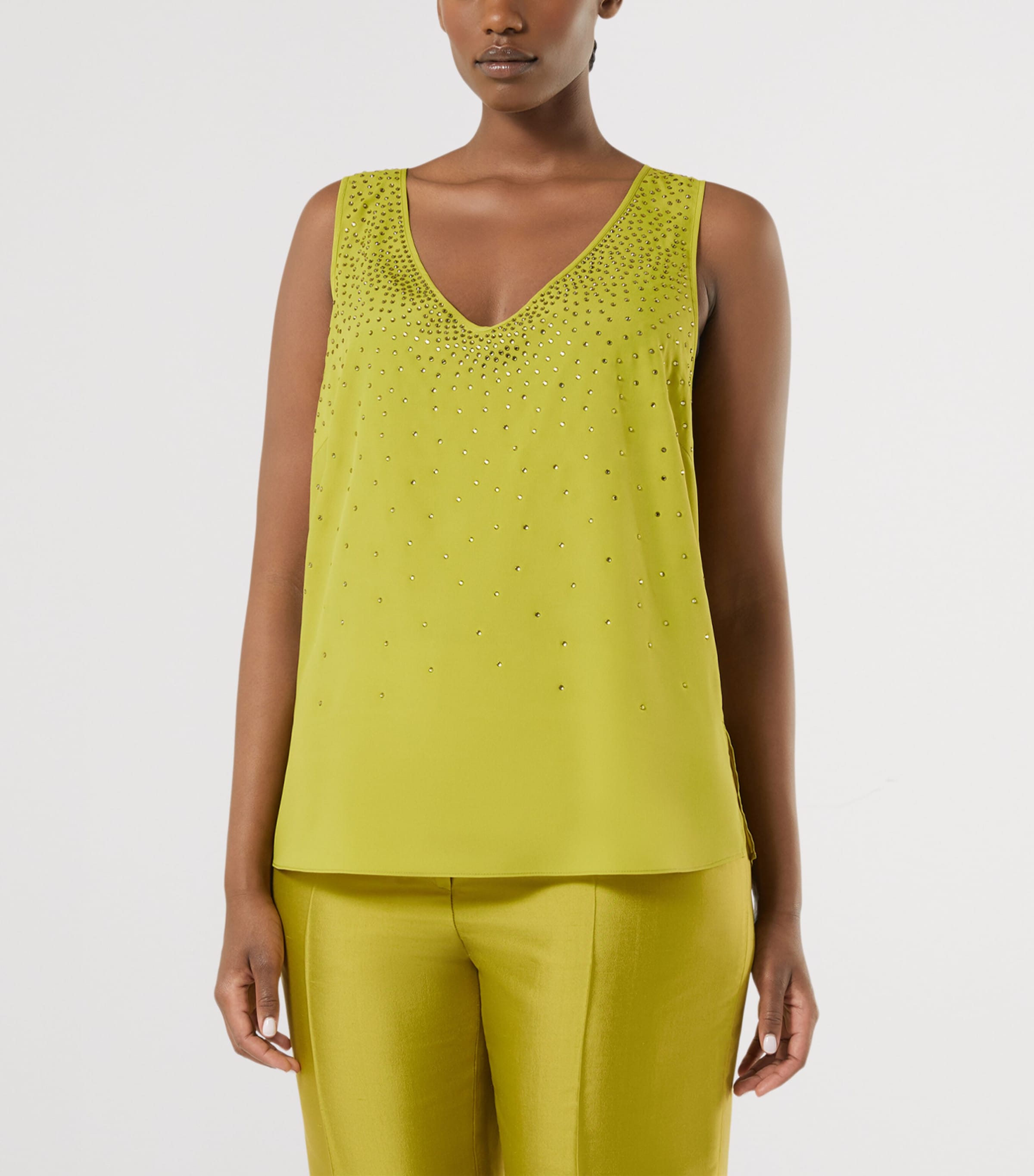 Marina Rinaldi Womens Embellished V-Neck Top Olive Green Image 2