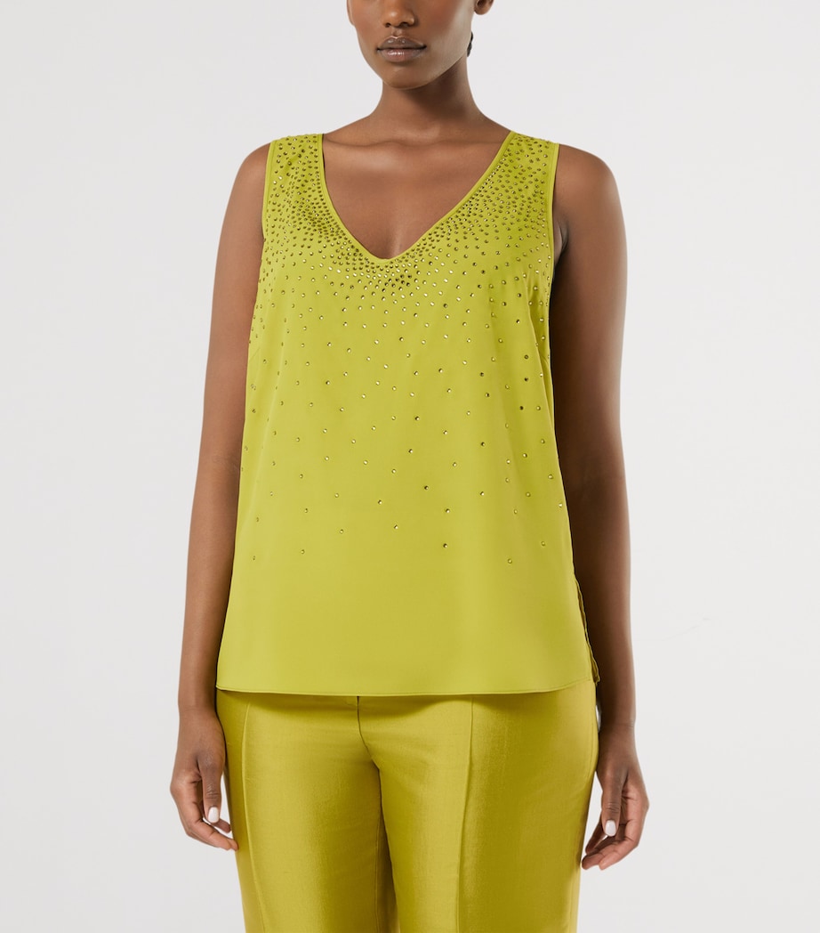 Marina Rinaldi Womens Embellished V-Neck Top Olive Green Image 2