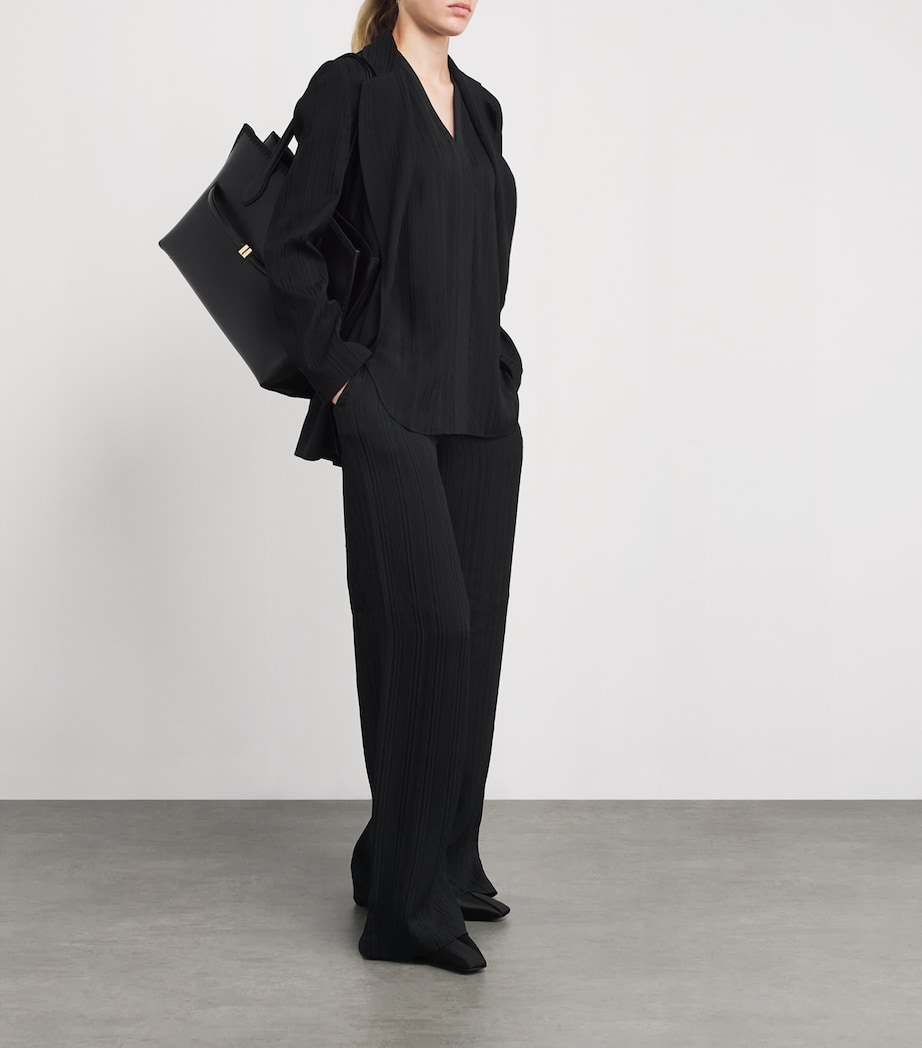 Jacquard Pleated Mawn Trousers BLACK Image 2