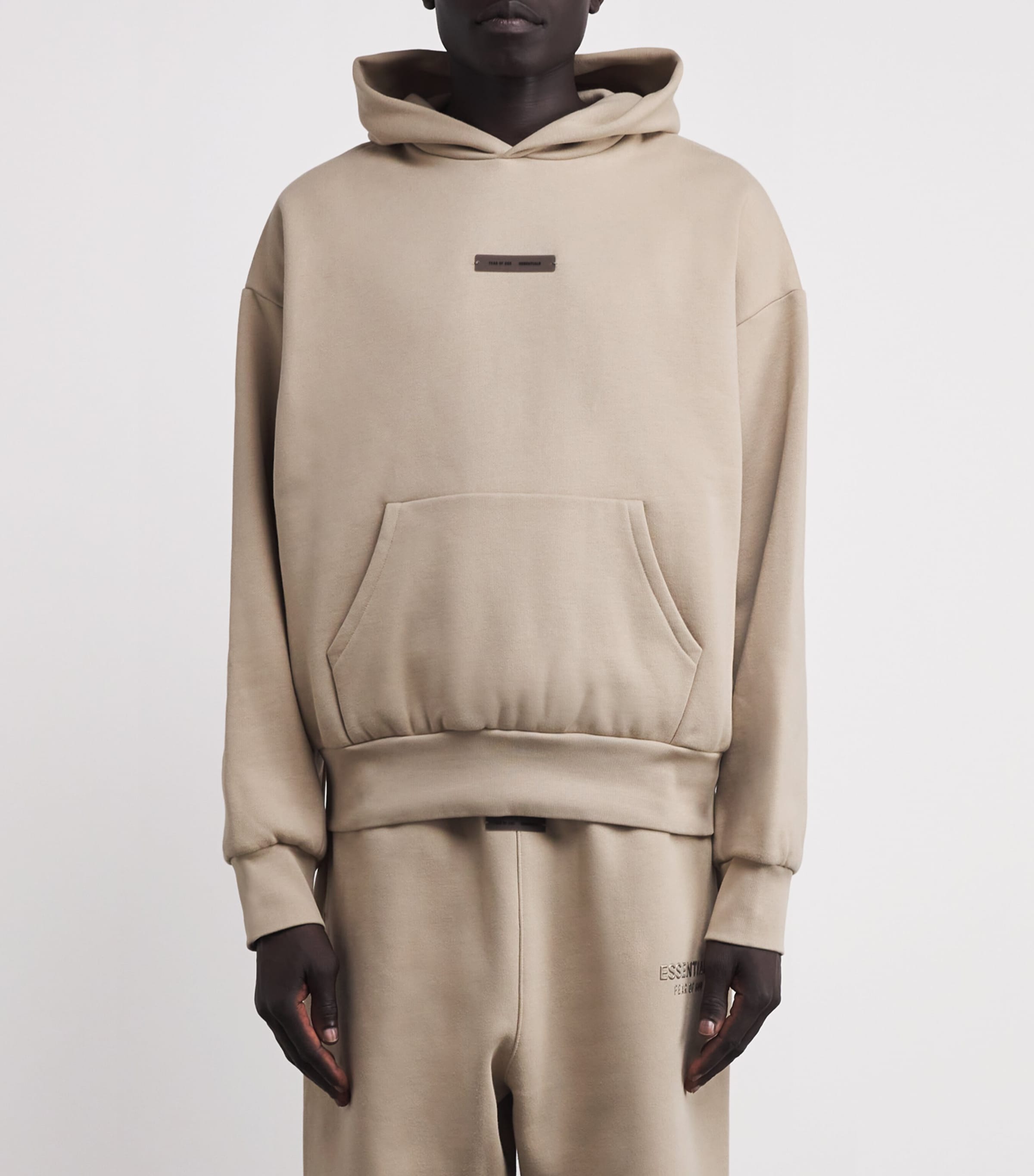 FEAR OF GOD ESSENTIALS Mens Cotton-Blend Logo Hoodie Timber Image 3