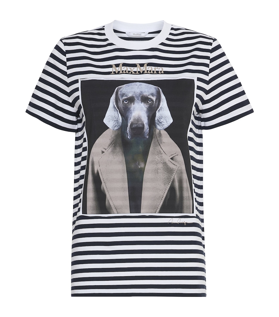 Max Mara Womens Stripe Dog Print T-Shirt White Blue Image 1