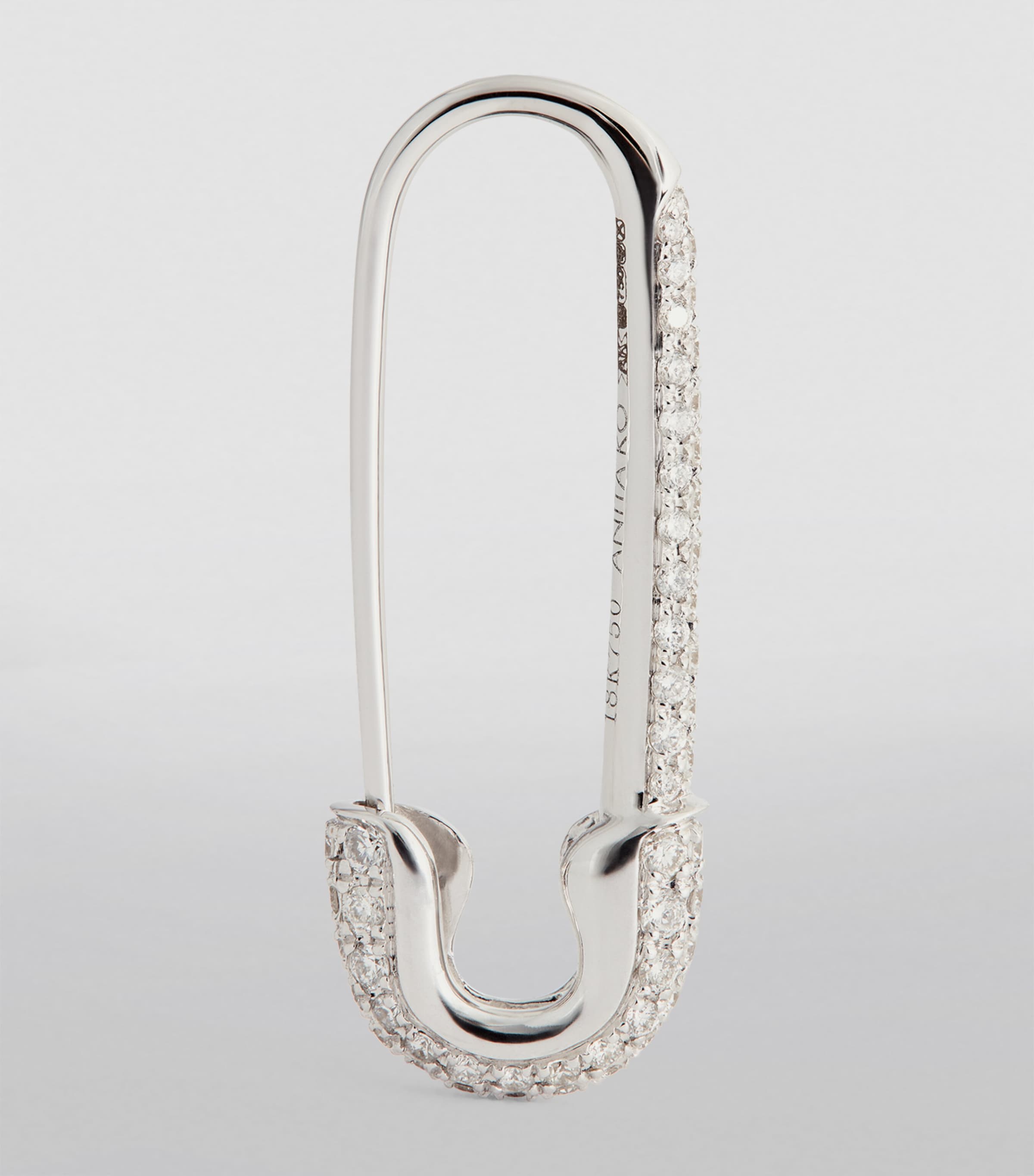 White Gold and Diamond Safety Pin Single Left Earring WHITE GOLD Image 3
