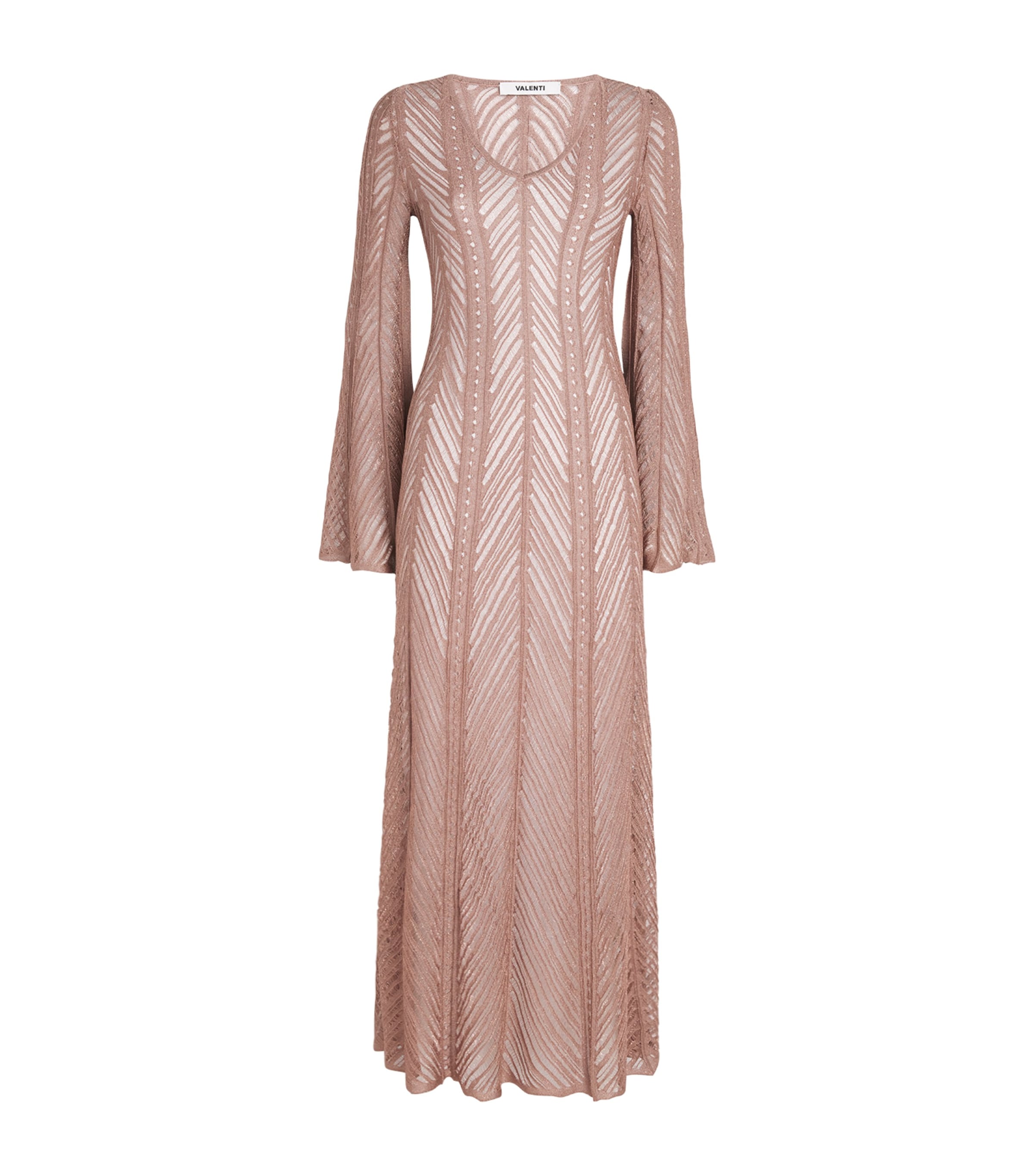 VALENTI Womens Openwork Knit V-Neck Maxi Dress Sienna Image 1