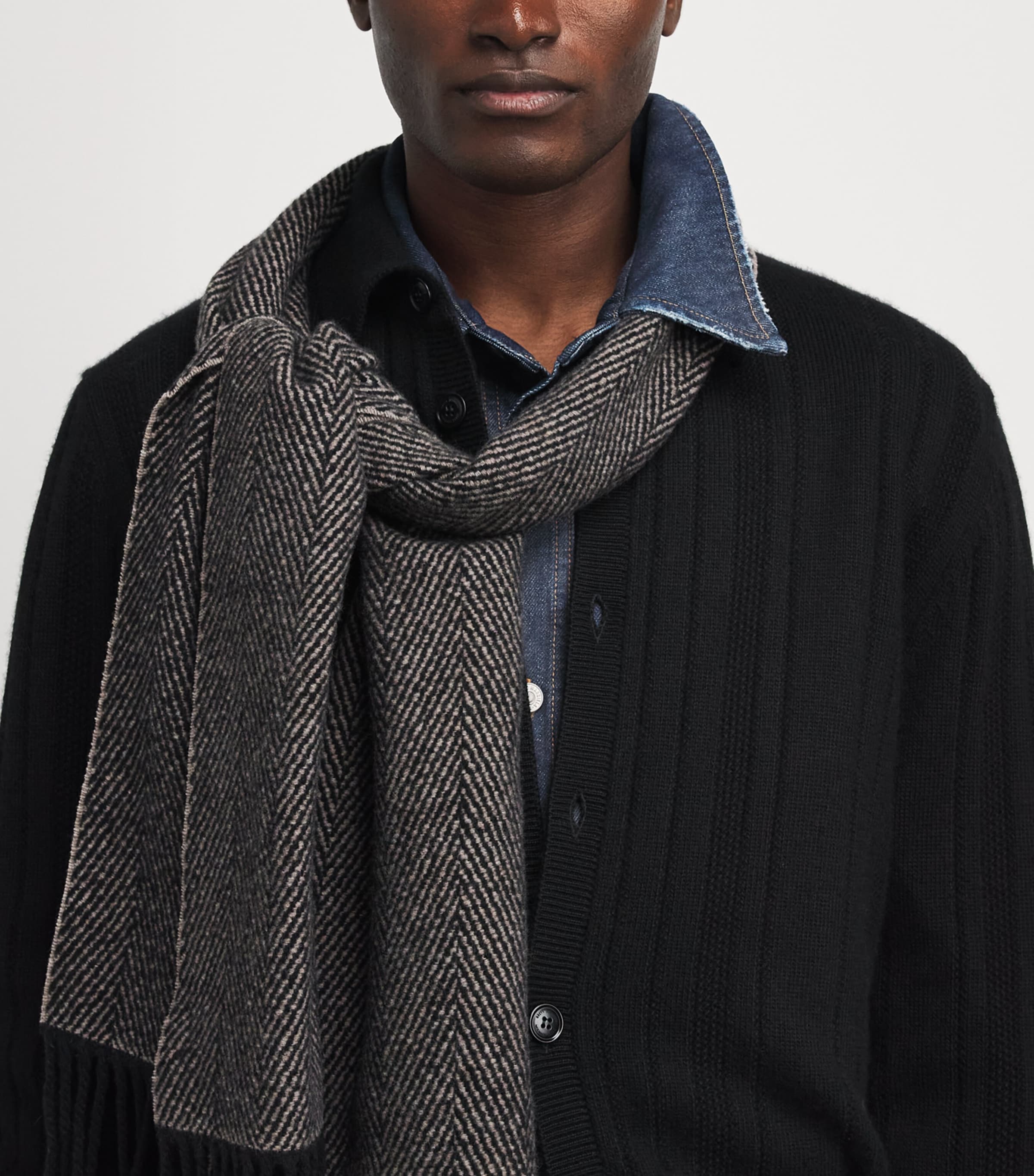 Eton Wool-Cashmere Herringbone Scarf Brown Image 2