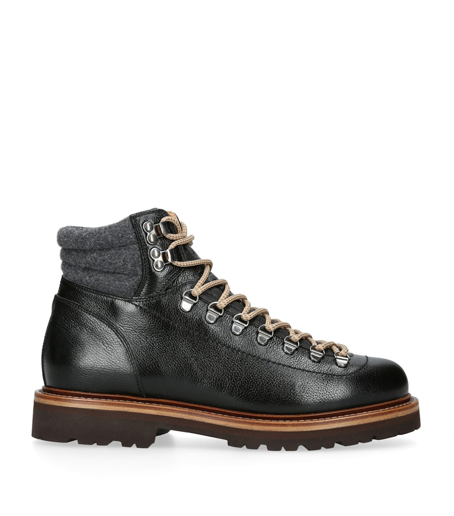 Leather Wool-Trim Mountain Boots BLACK Image 1