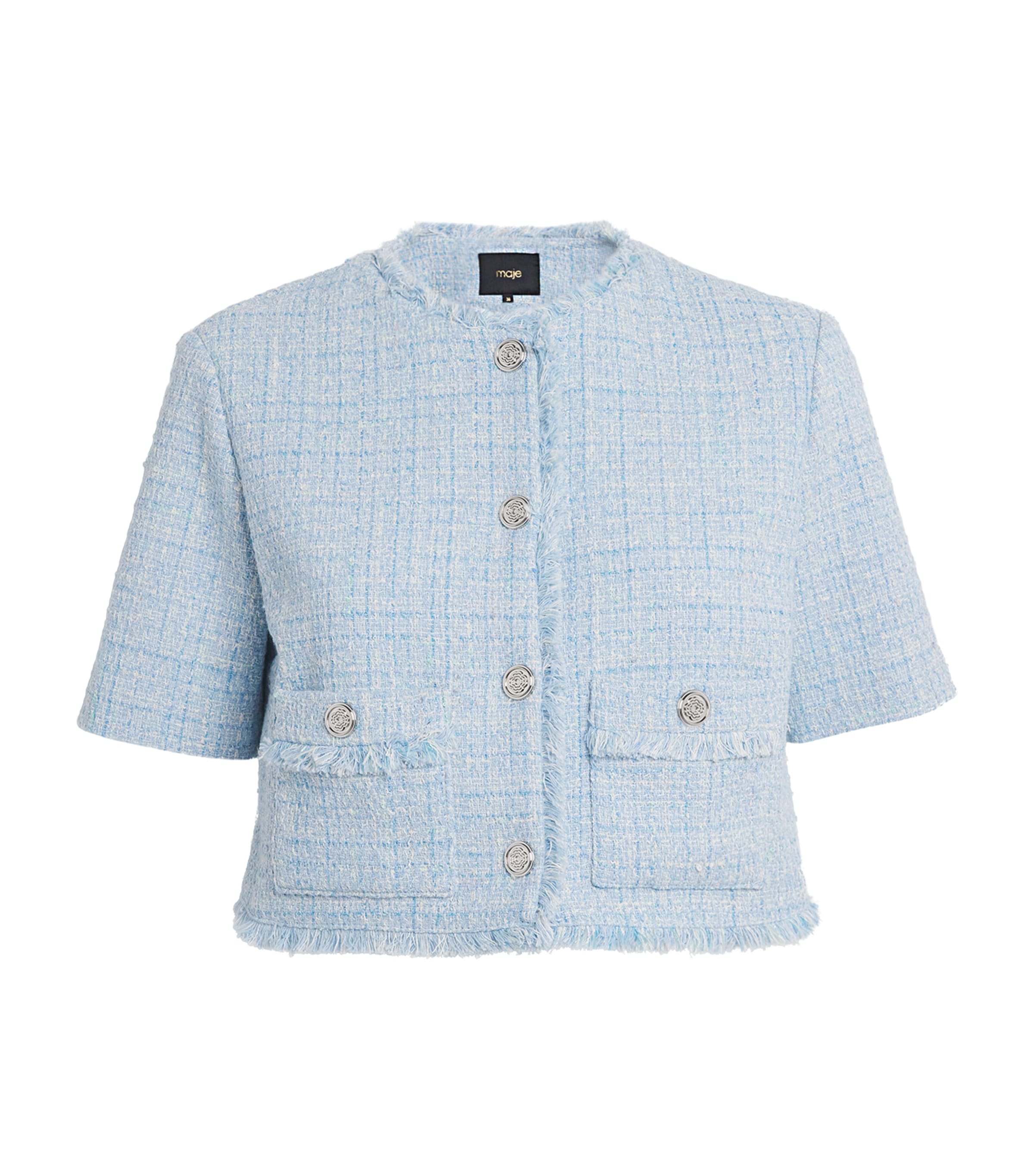 Maje Victorine Tweed Short-sleeve Blazer In Blue