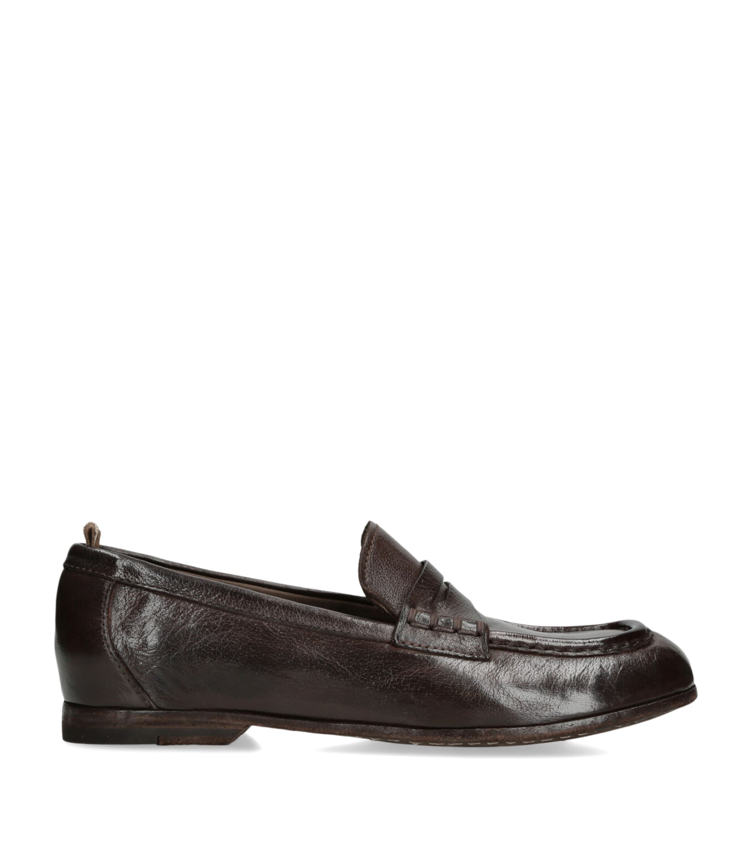 Officine Creative Leather Badge Loafers Dark Brown