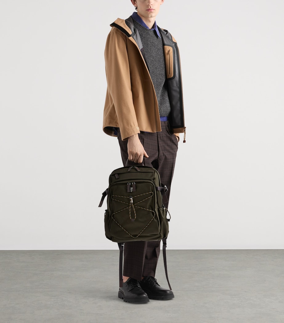 Re-Nylon and Leather Drawstring Backpack F0334 Image 2