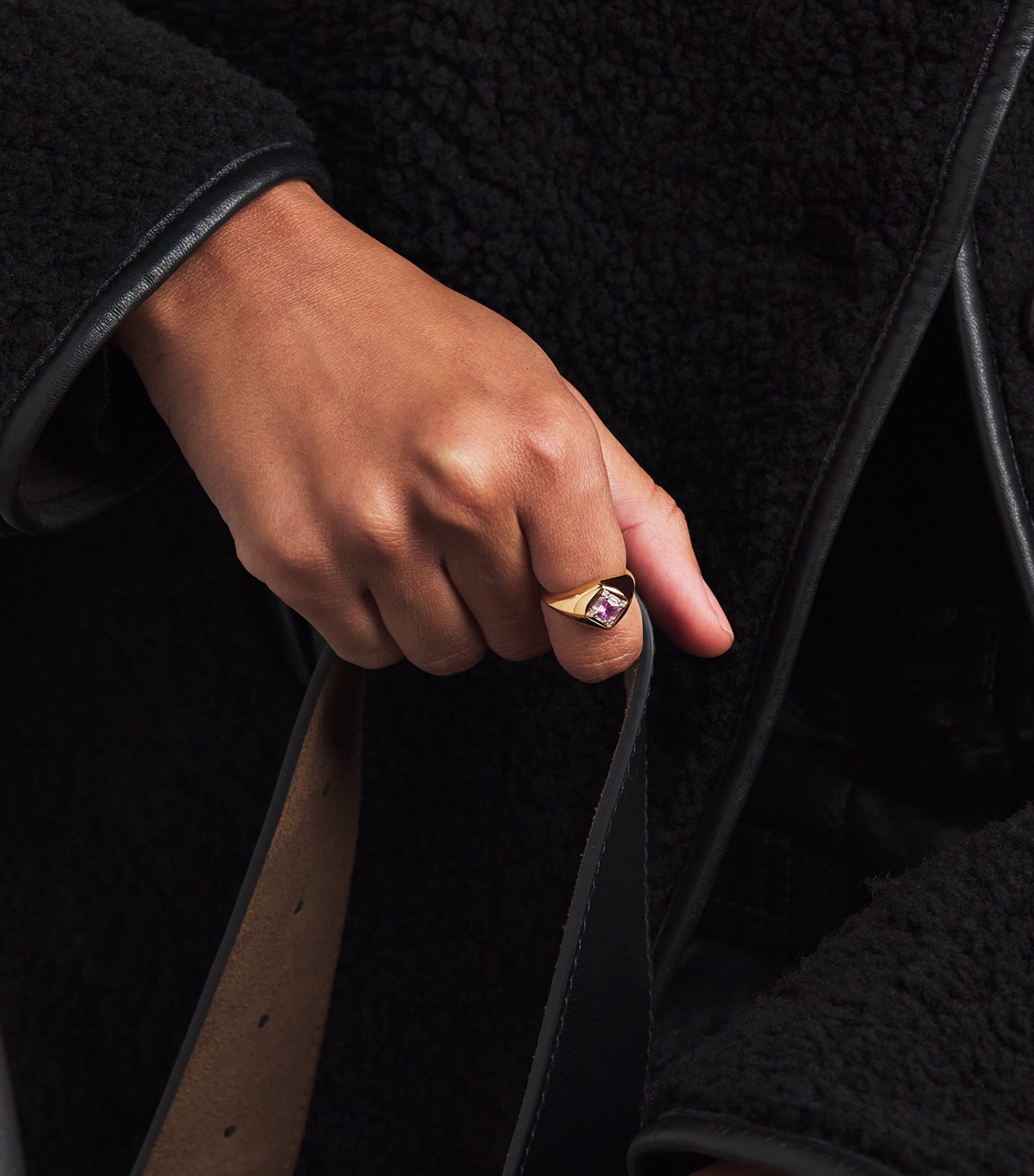 Rose Gold, Diamond and Sapphire Princess Signet Ring (Size 6) 18K RG/P Image 2