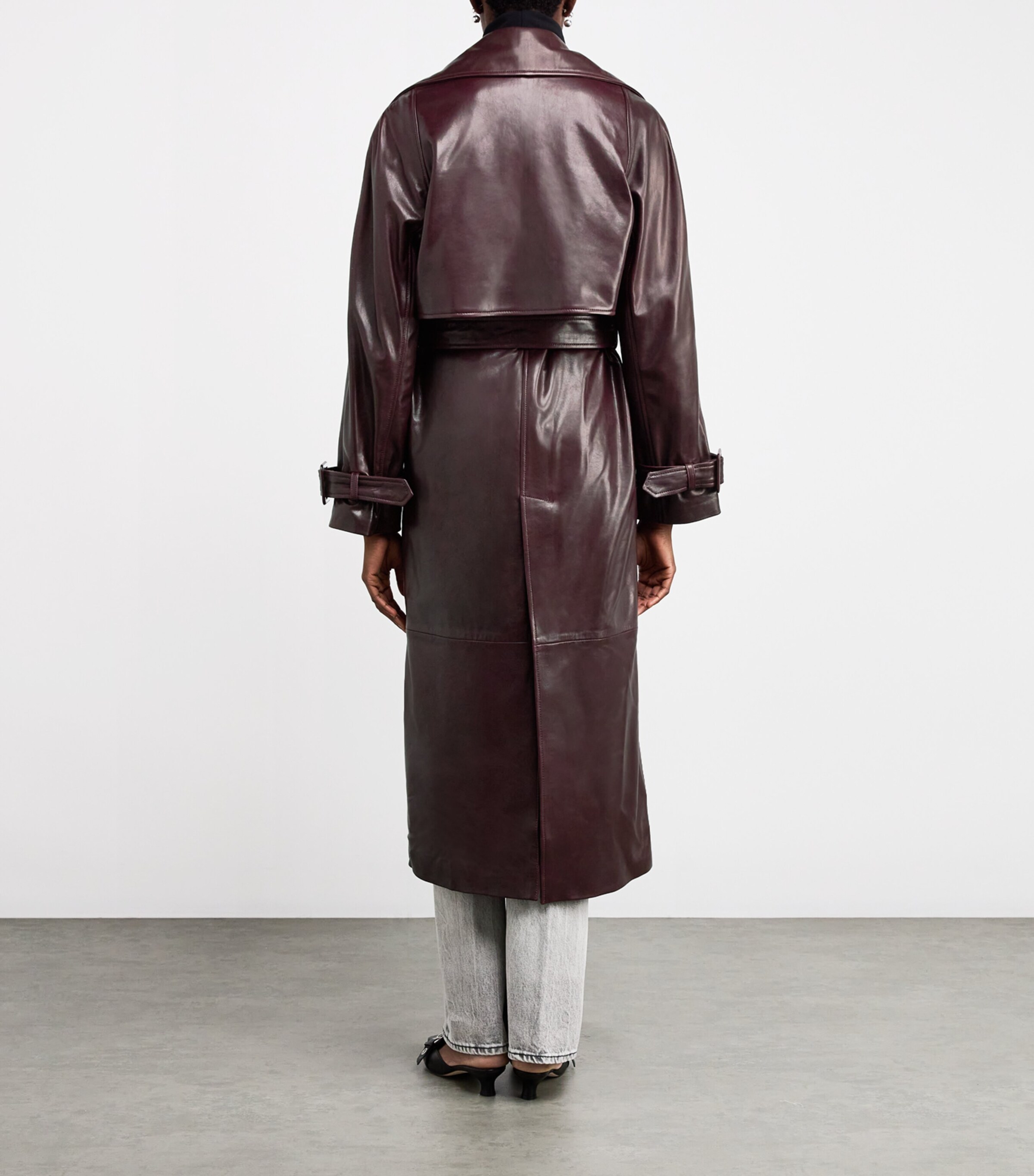 NOUR HAMMOUR Womens Lambskin Belted Henri Trench Coat Merlot Image 4