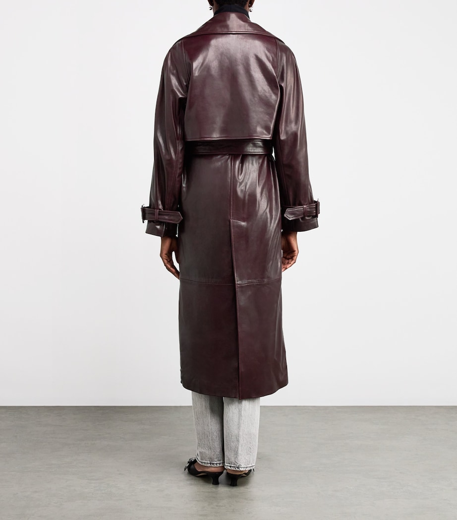 NOUR HAMMOUR Womens Lambskin Belted Henri Trench Coat Merlot Image 4