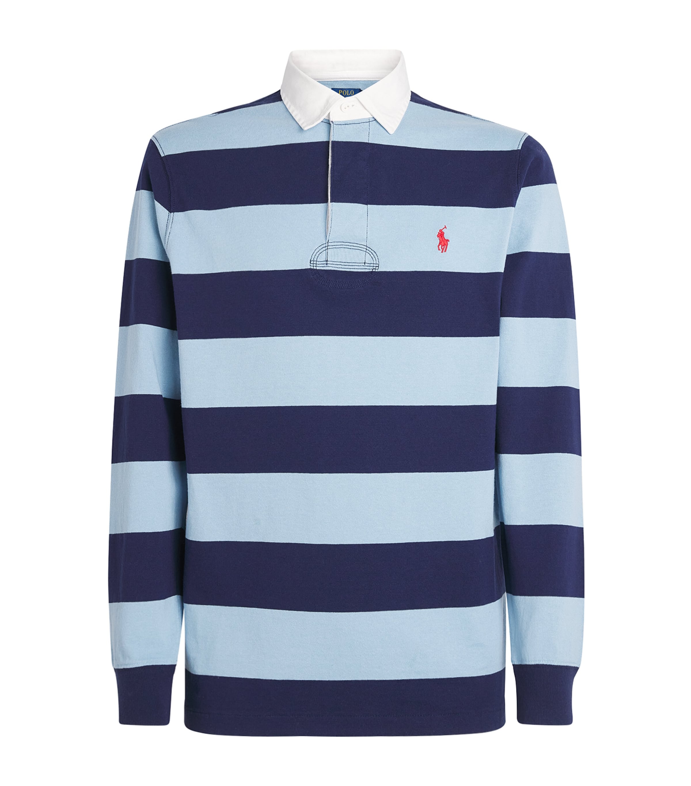 Polo Ralph Lauren Mens Cotton Stripe Polo Pony Rugby Shirt Pwdr Blu/newprt Navy Image 1