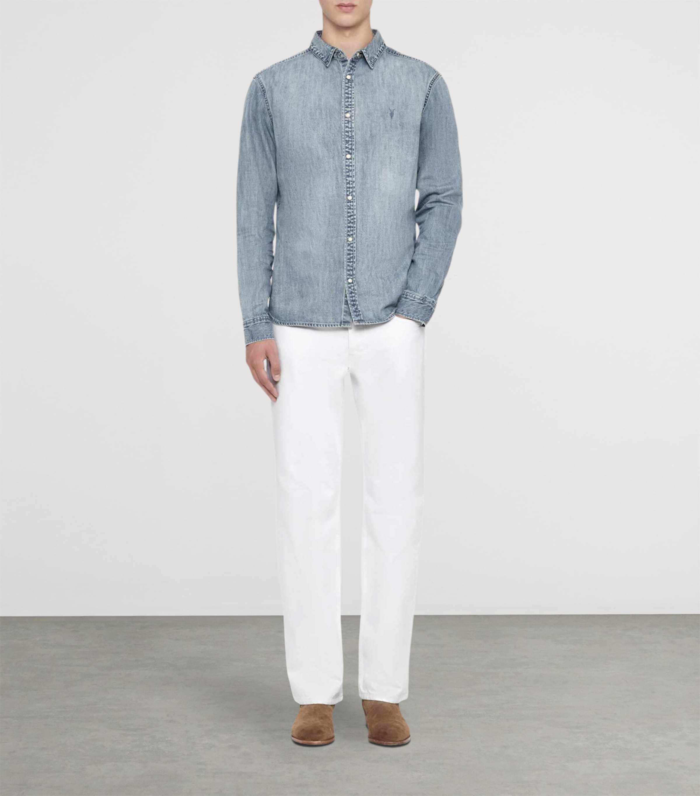 AllSaints Mens Denim Gleason Shirt Light Indigo Image 2