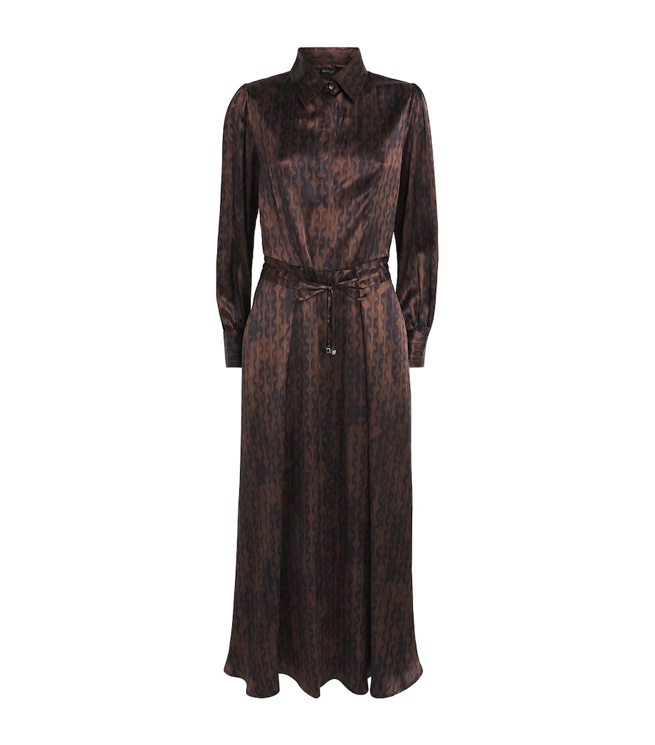 Kiton Womens Silk Printed Midi Dress Brown & Black Print Image 1