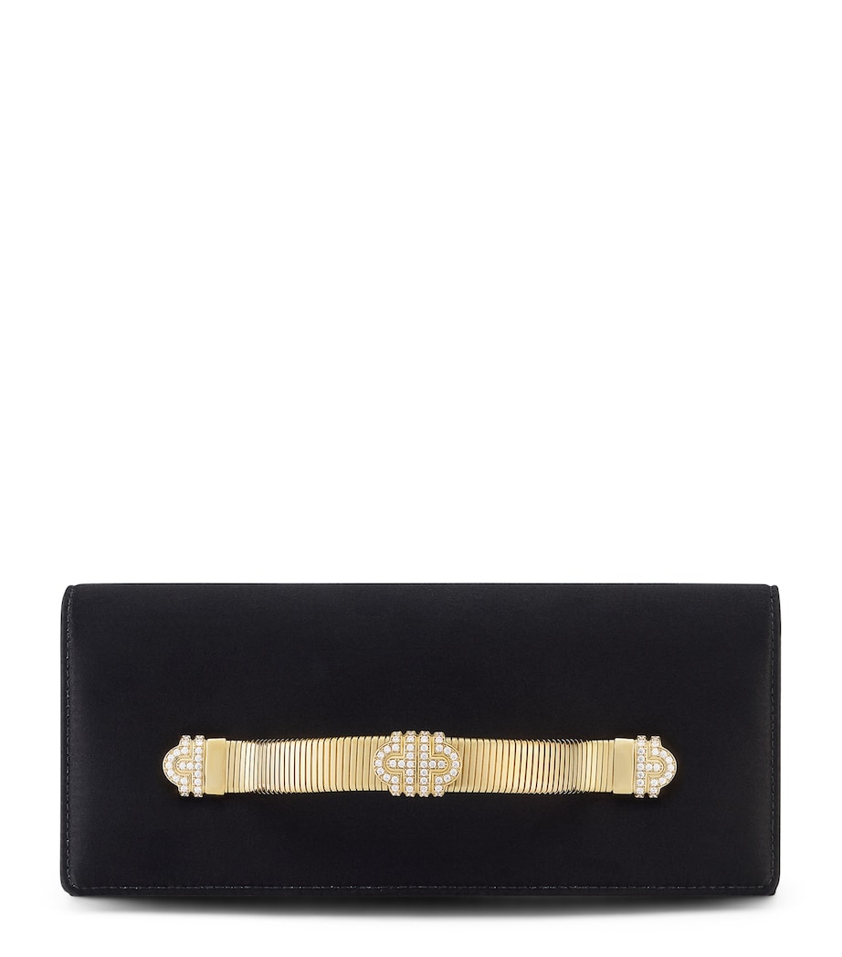 Bvlgari Satin Embellished Tubogas Evening Clutch Bag Black Image 1