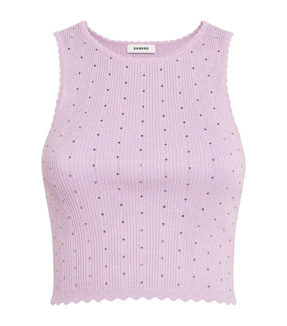 Sandro Paris Womens Embellished-Knit Tank Top Mauve Image 1
