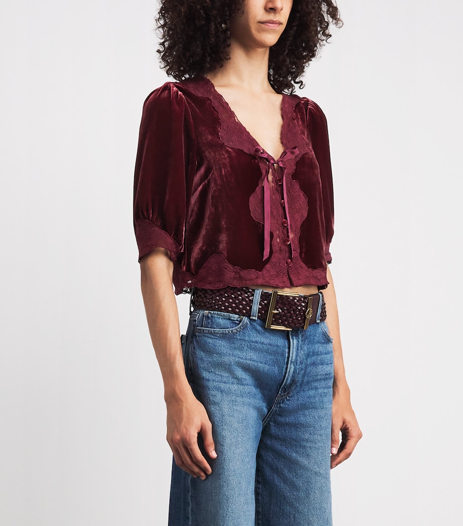 Rixo Womens Velvet Ursula Blouse Bordeaux Image 4