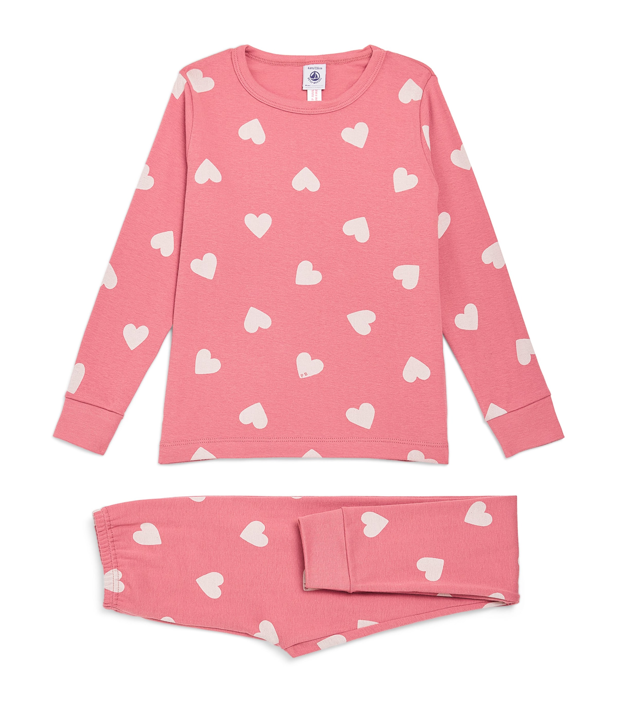 Petit Bateau Heart Print Pyjama Set In Pink