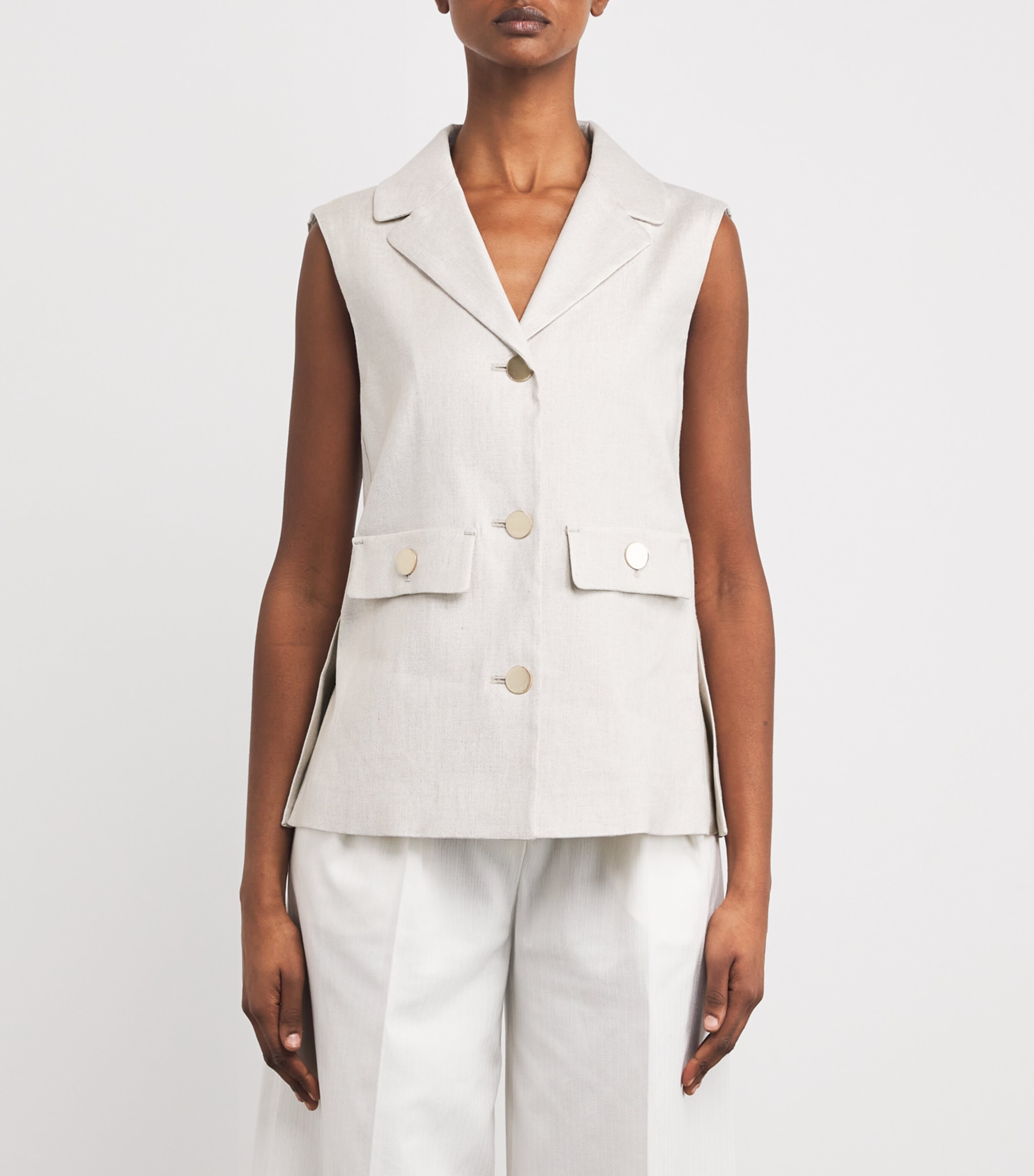 アウターその他 MAX MARA Woman Waistcoat White 2511911012600 001 Max Mara Linen-Blend Waistcoat | Harrods US