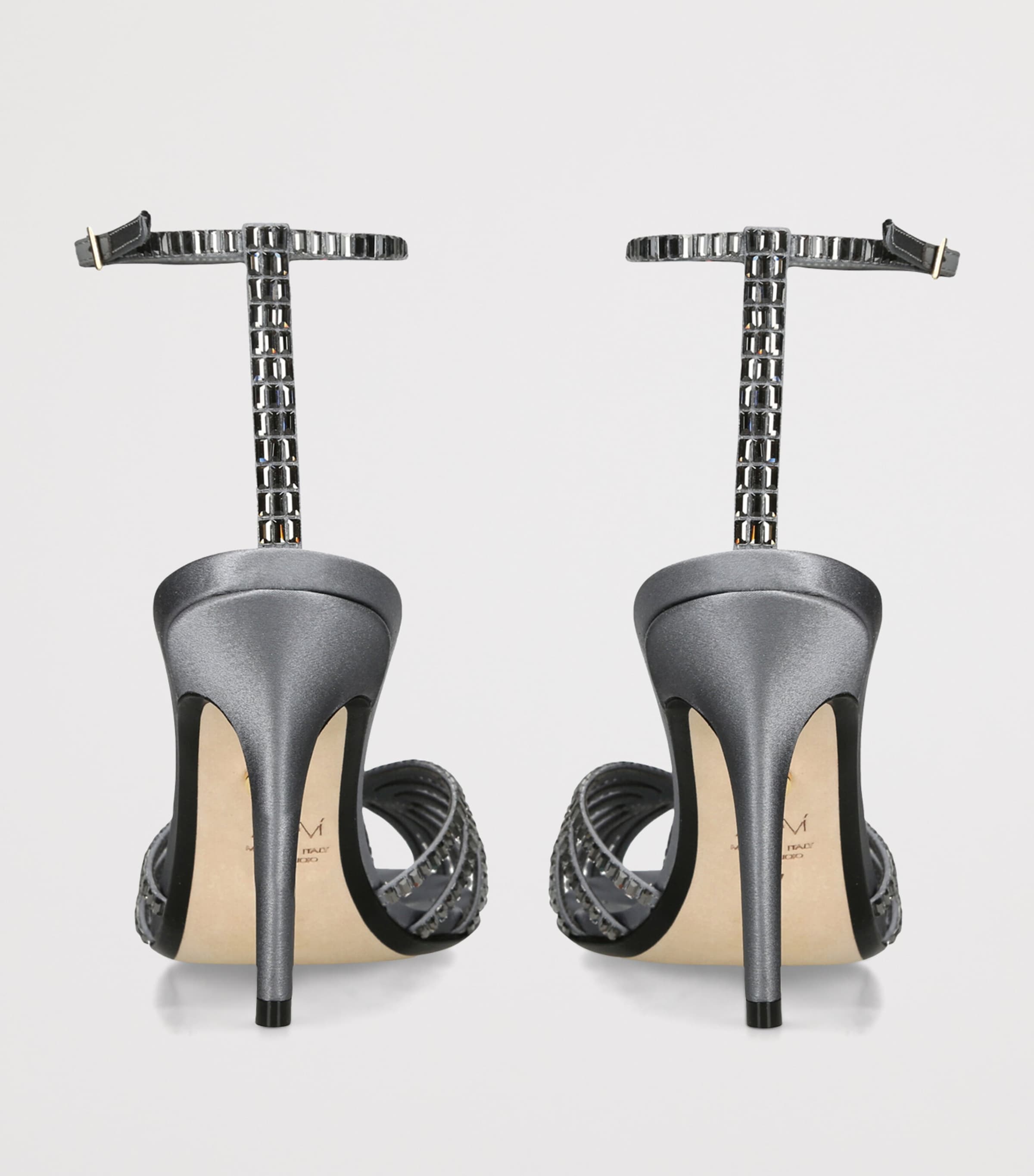 Alevì Satin Penelope Xtal Heeled Sandals 95 Grey Image 4
