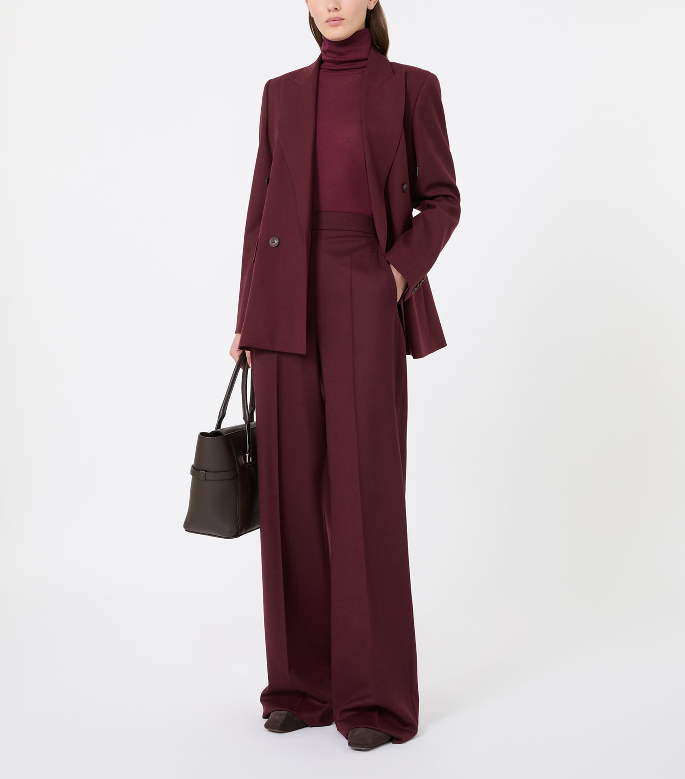 Max Mara Womens Virgin Wool Wide-Leg Trousers Wine Coloured Image 2