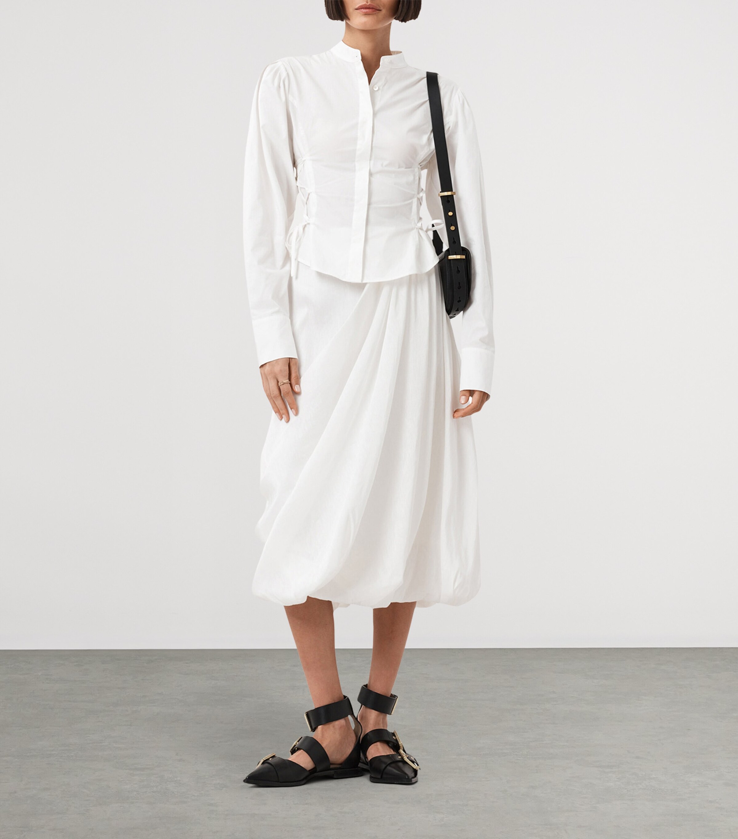 AllSaints Womens Organic Cotton Lace-Up Evanna Shirt Optic White Image 3
