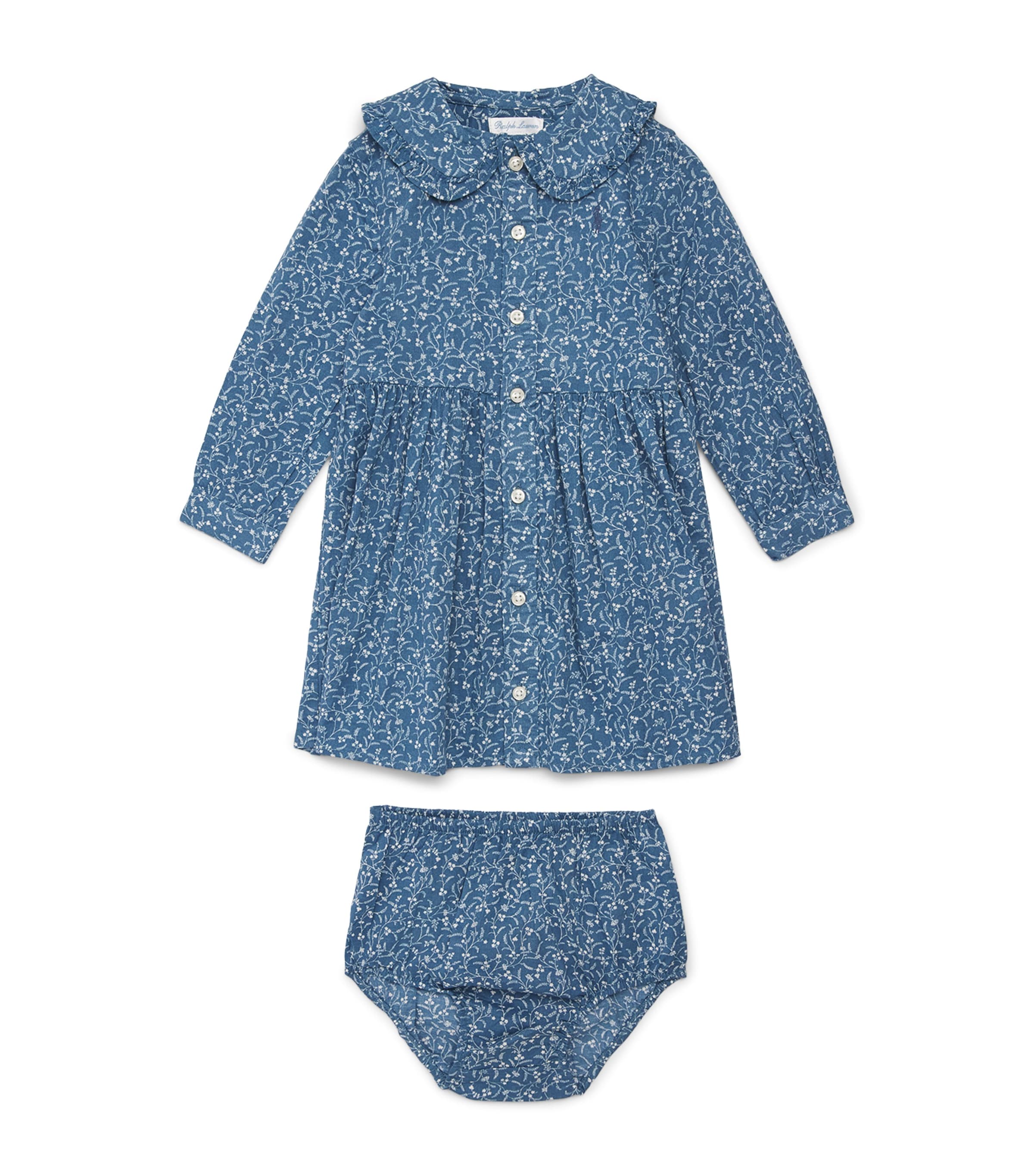 Ralph Lauren Kids Cotton Printed Dress (3-24 Months) Prolyn Floral Blue Image 1
