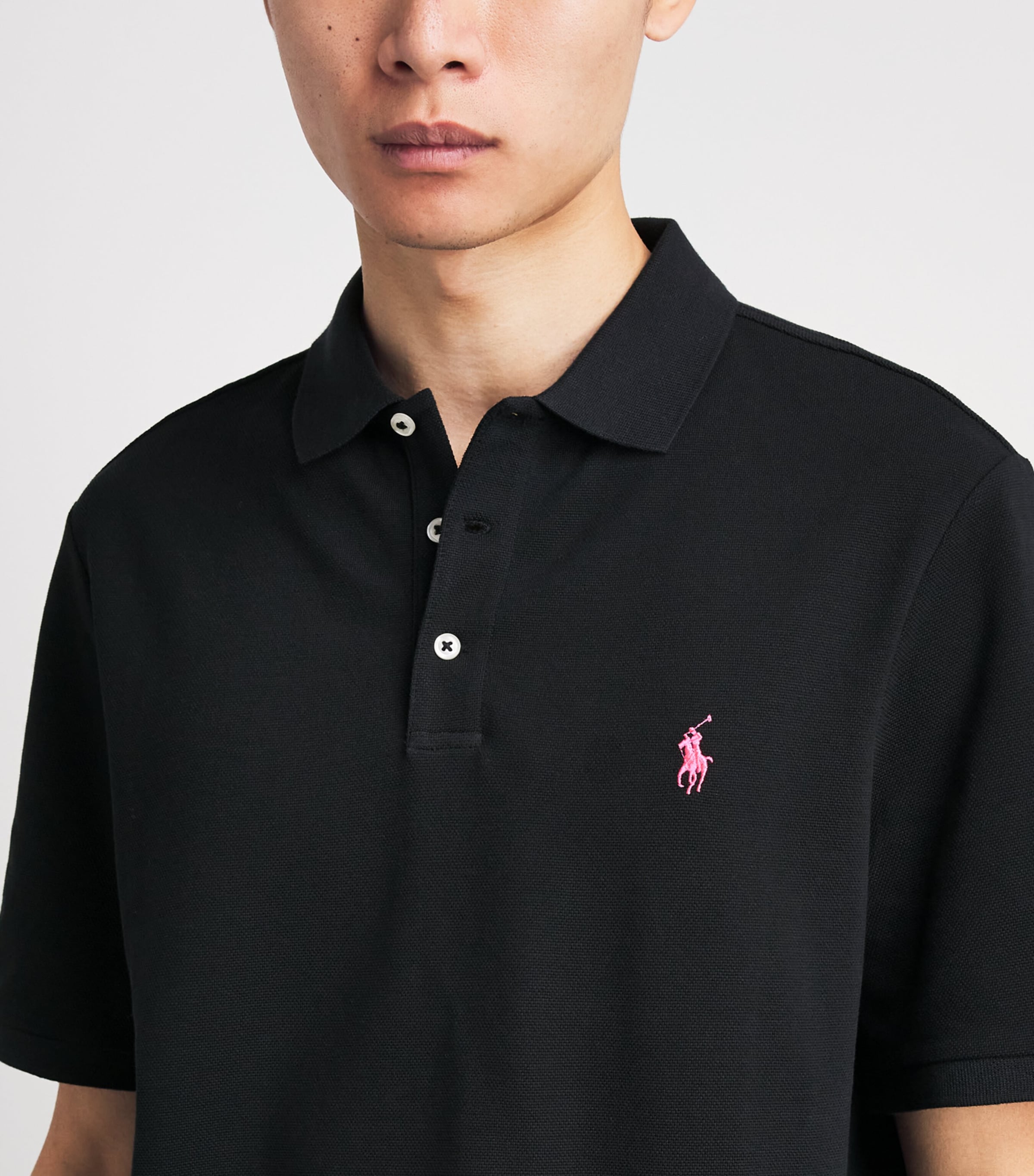 Polo Ralph Lauren Black Stretch-Cotton Pink Pony Polo Shirt