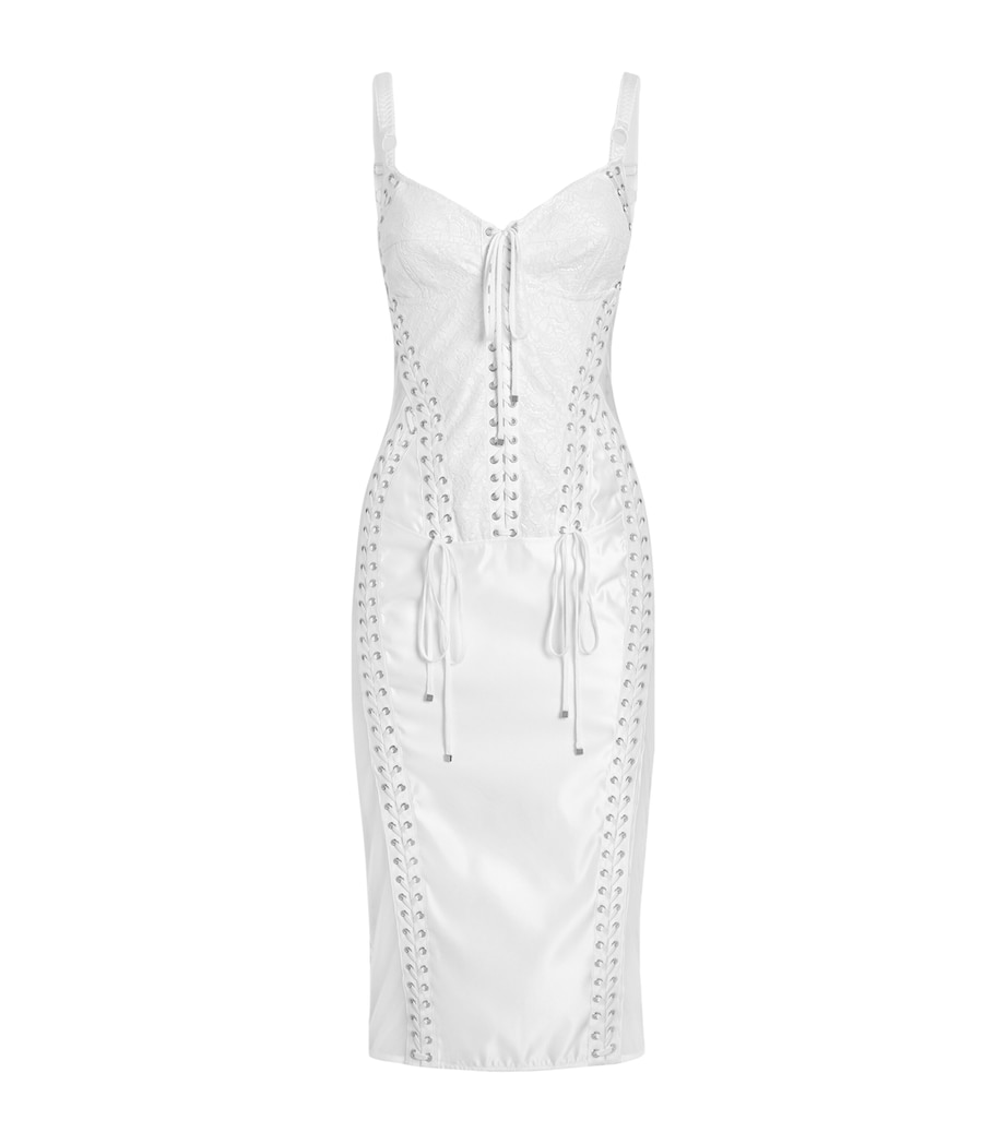 Dolce&Gabbana Womens Satin Corset-Detail Midi Dress Optical White Image 1