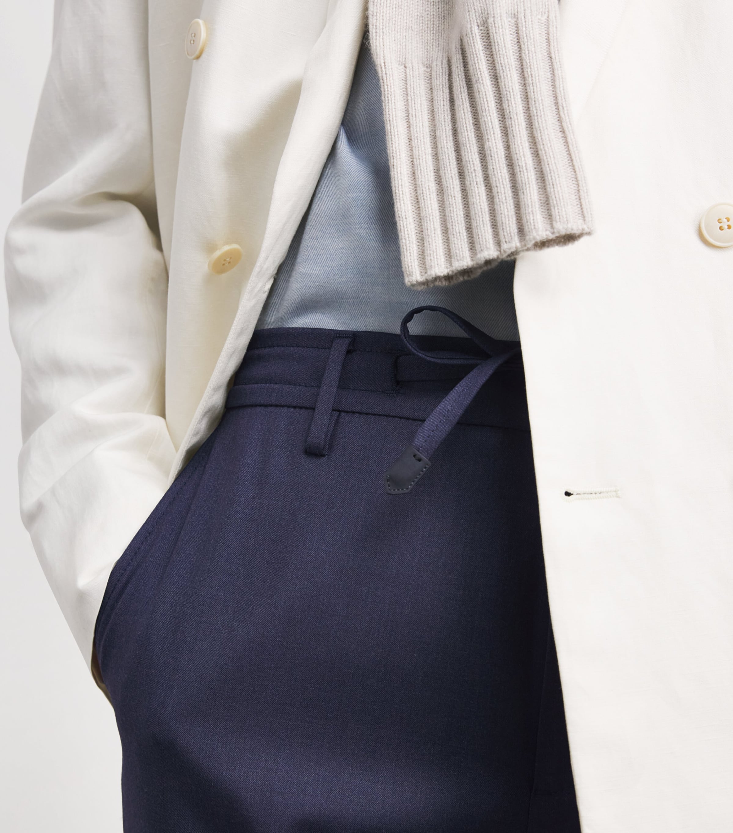 Canali Mens Stretch-Wool Drawstring Straight Trousers Navy Image 3