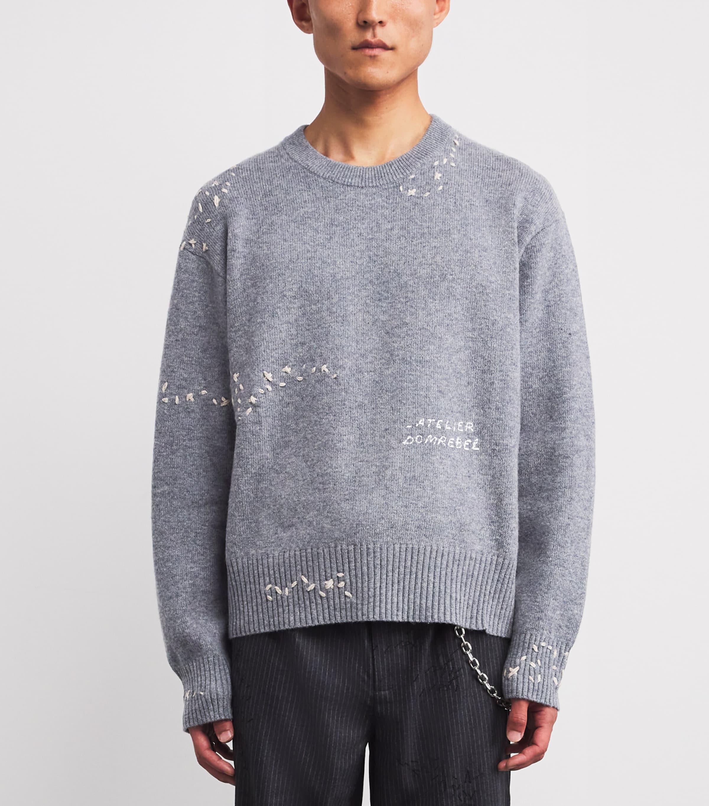 Wool Exposed Stitching Sweatshirt GREY Image 3