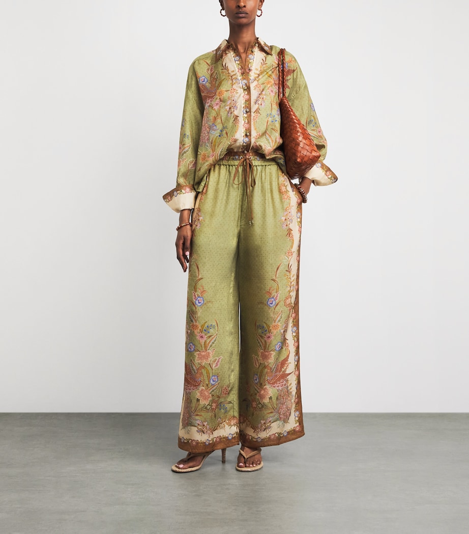 Zimmermann Womens Silk Indra Wide-Leg Trousers Khaki Scarf Floral Image 2