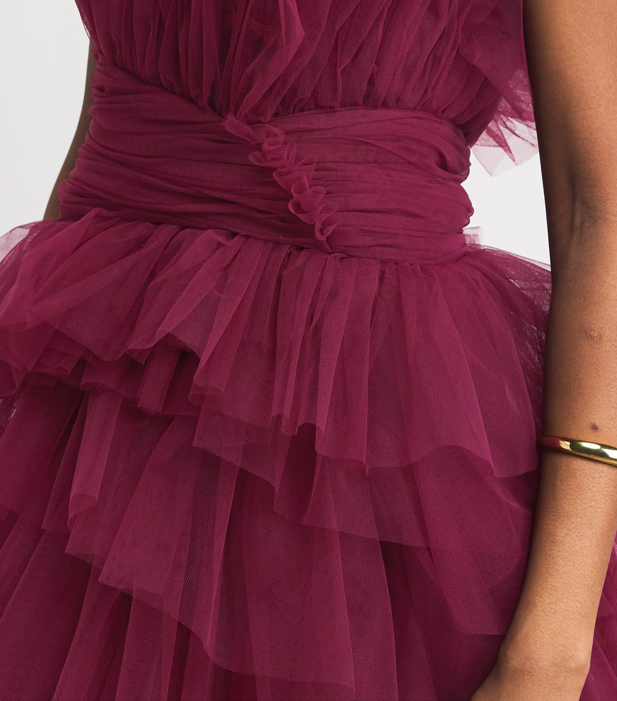 Pamella Roland Womens Tulle Sleeveless Gown Merlot Image 5