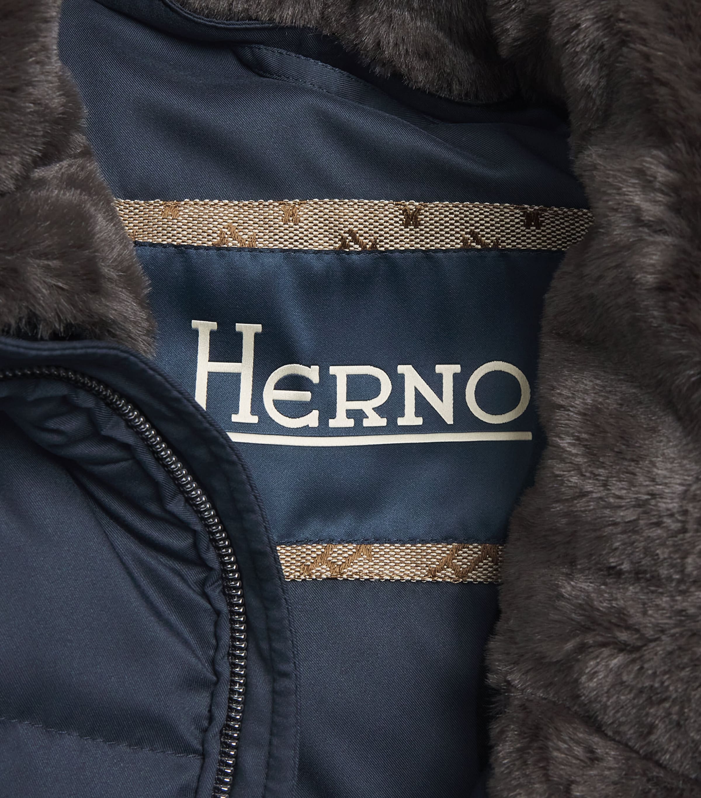 Herno Mens Faux Fur Collar Quilted Down Gilet Blu Navy Image 7