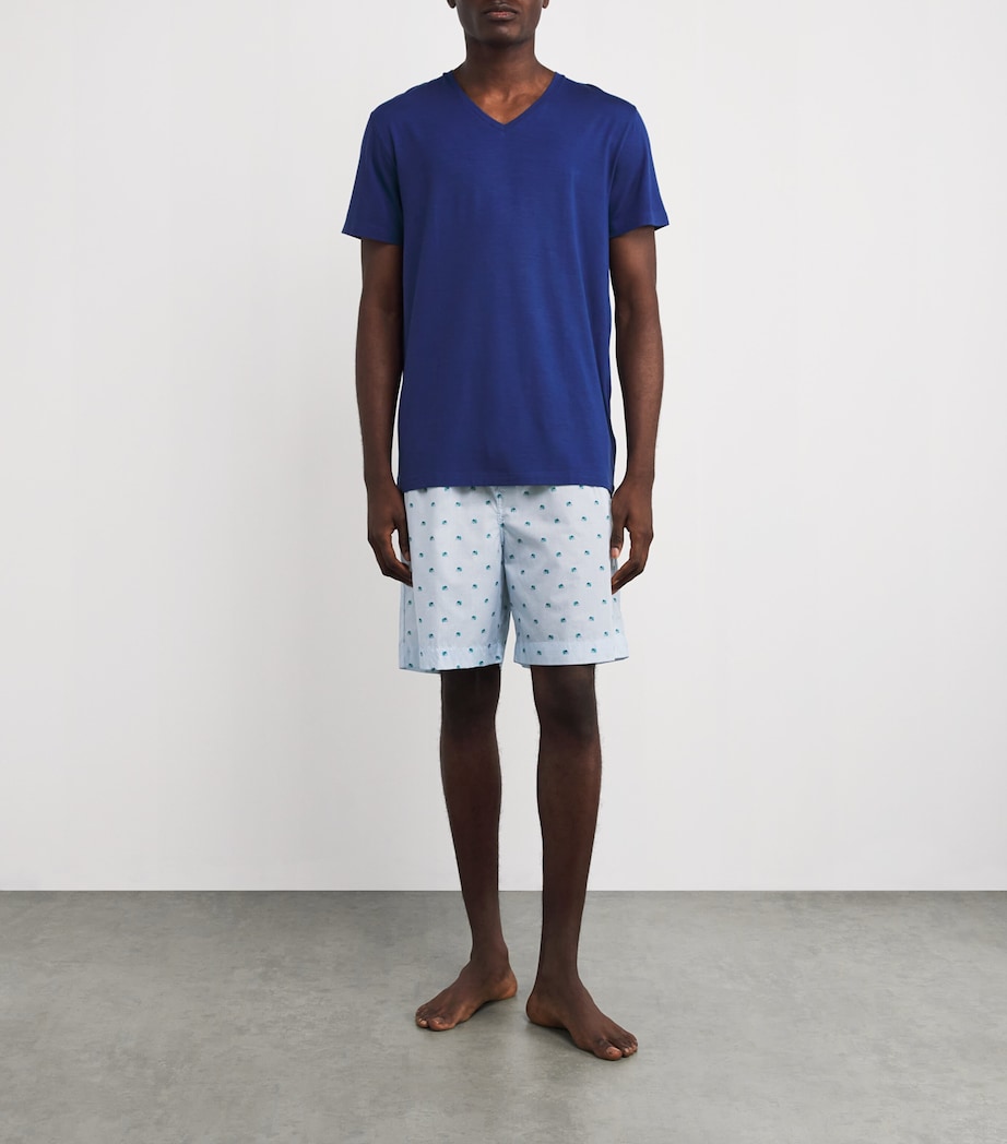 Cotton Elephant Print Ledbury Lounge Shorts BLUE Image 2