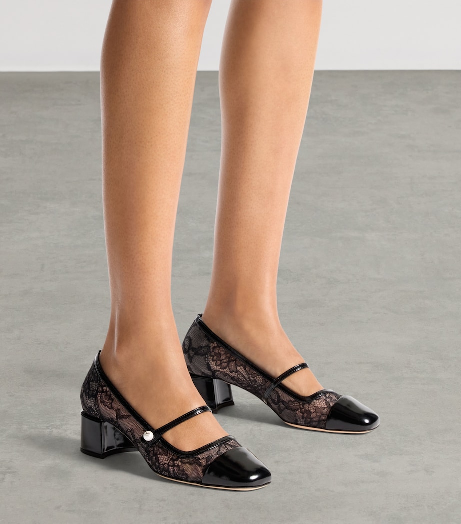 Elisa 45 Lace Mary Jane Pumps BLACK/BLACK Image 2