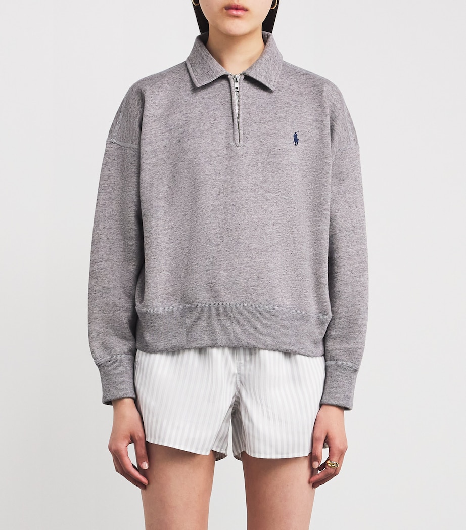 Cotton-Blend Quarter-Zip Sweatshirt DARK VINTAGE HEATHER Image 3