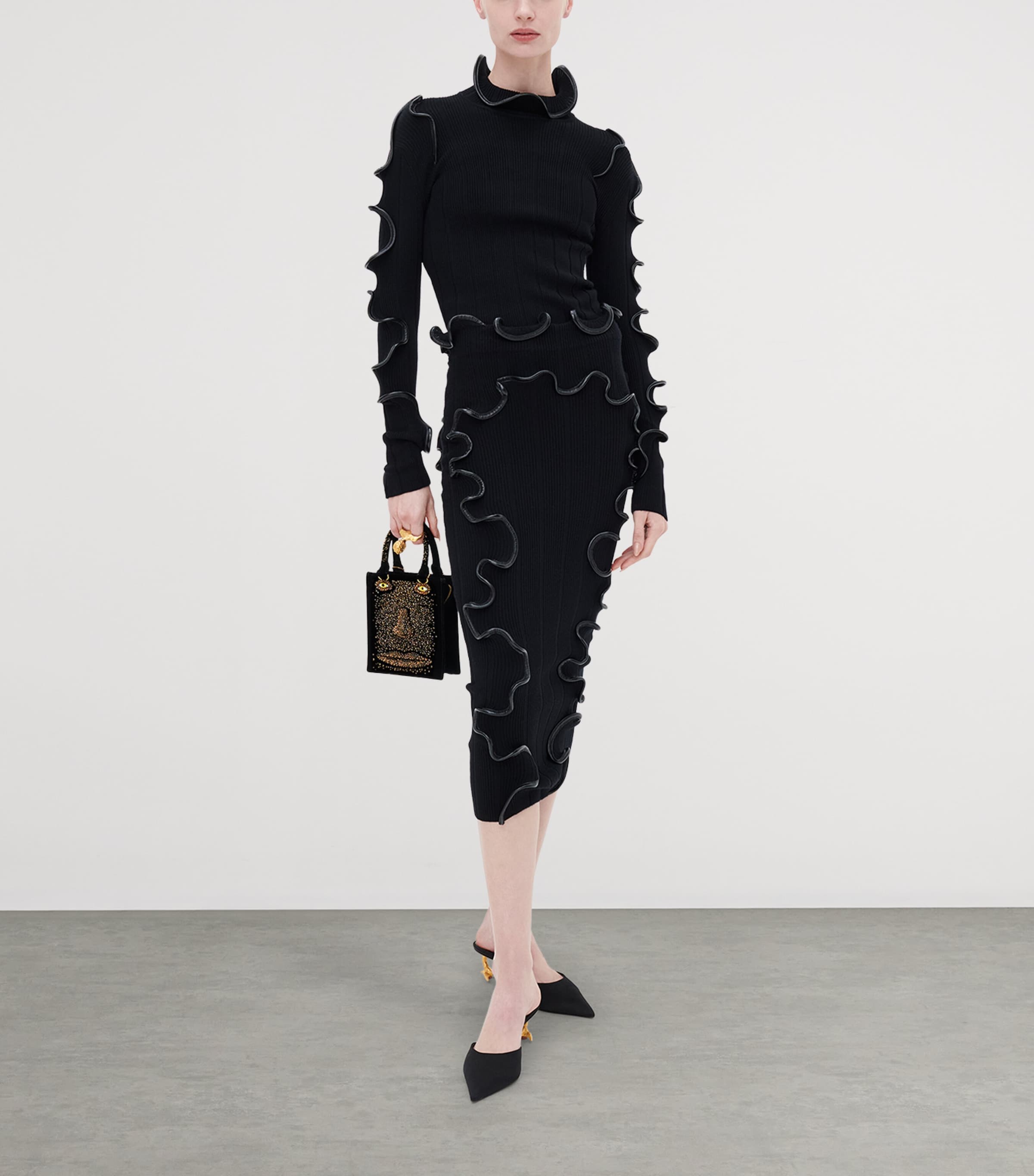 Schiaparelli Womens Wool-Blend Ruffled Sweater Black Image 2